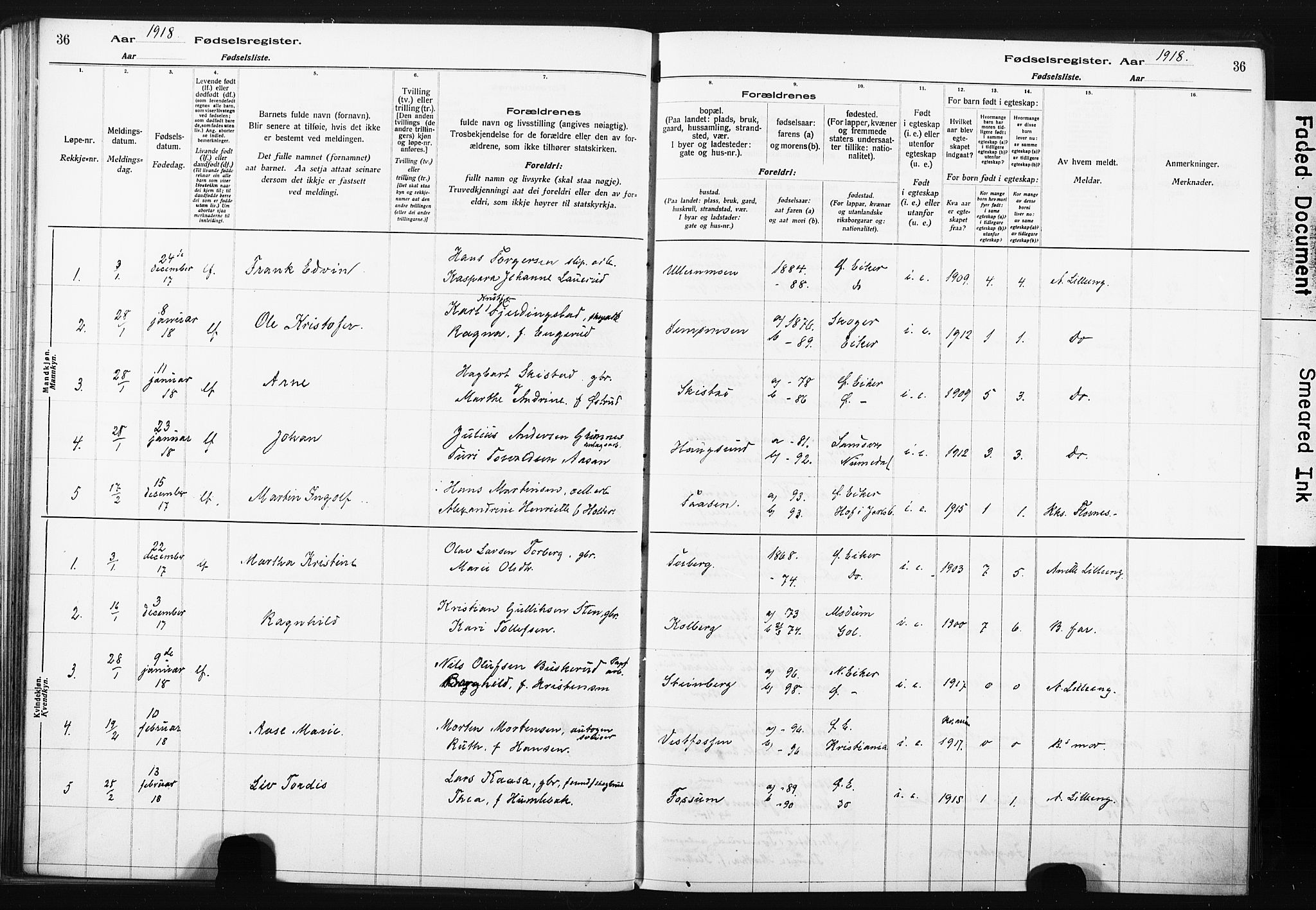 Eiker kirkebøker, AV/SAKO-A-4/J/Ja/L0001: Fødselsregister nr. I 1, 1916-1927, s. 36