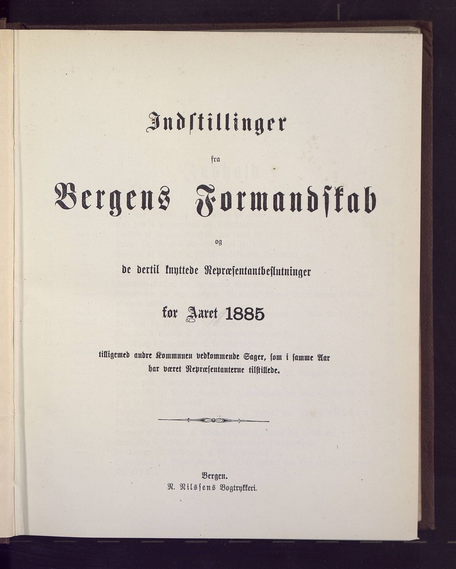 Bergen kommune. Formannskapet, BBA/A-0003/Ad/L0040: Bergens Kommuneforhandlinger, 1885