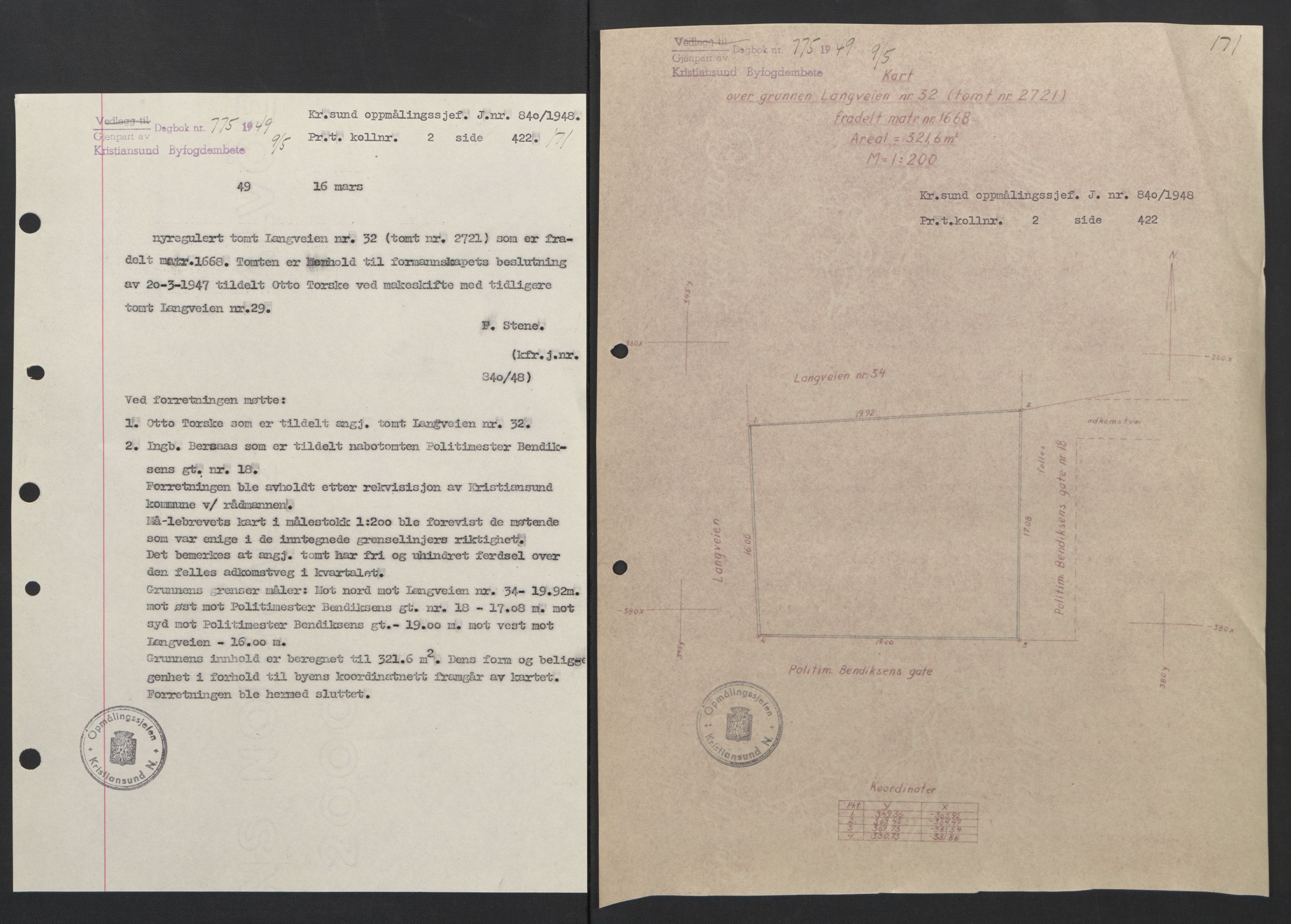 Kristiansund byfogd, AV/SAT-A-4587/A/27: Pantebok nr. 42, 1947-1950, Dagboknr: 775/1949