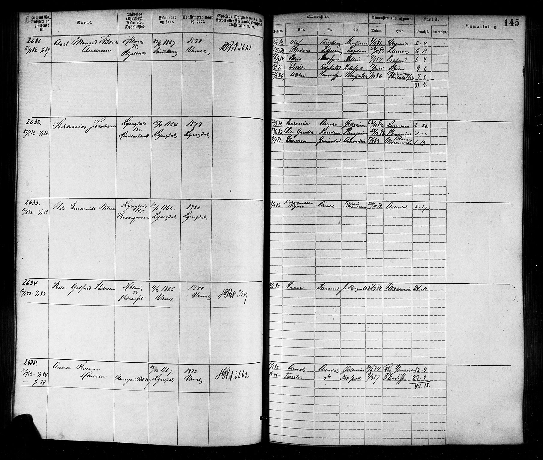 Farsund mønstringskrets, SAK/2031-0017/F/Fa/L0006: Annotasjonsrulle nr 1911-3805 med register, Z-3, 1877-1894, s. 175