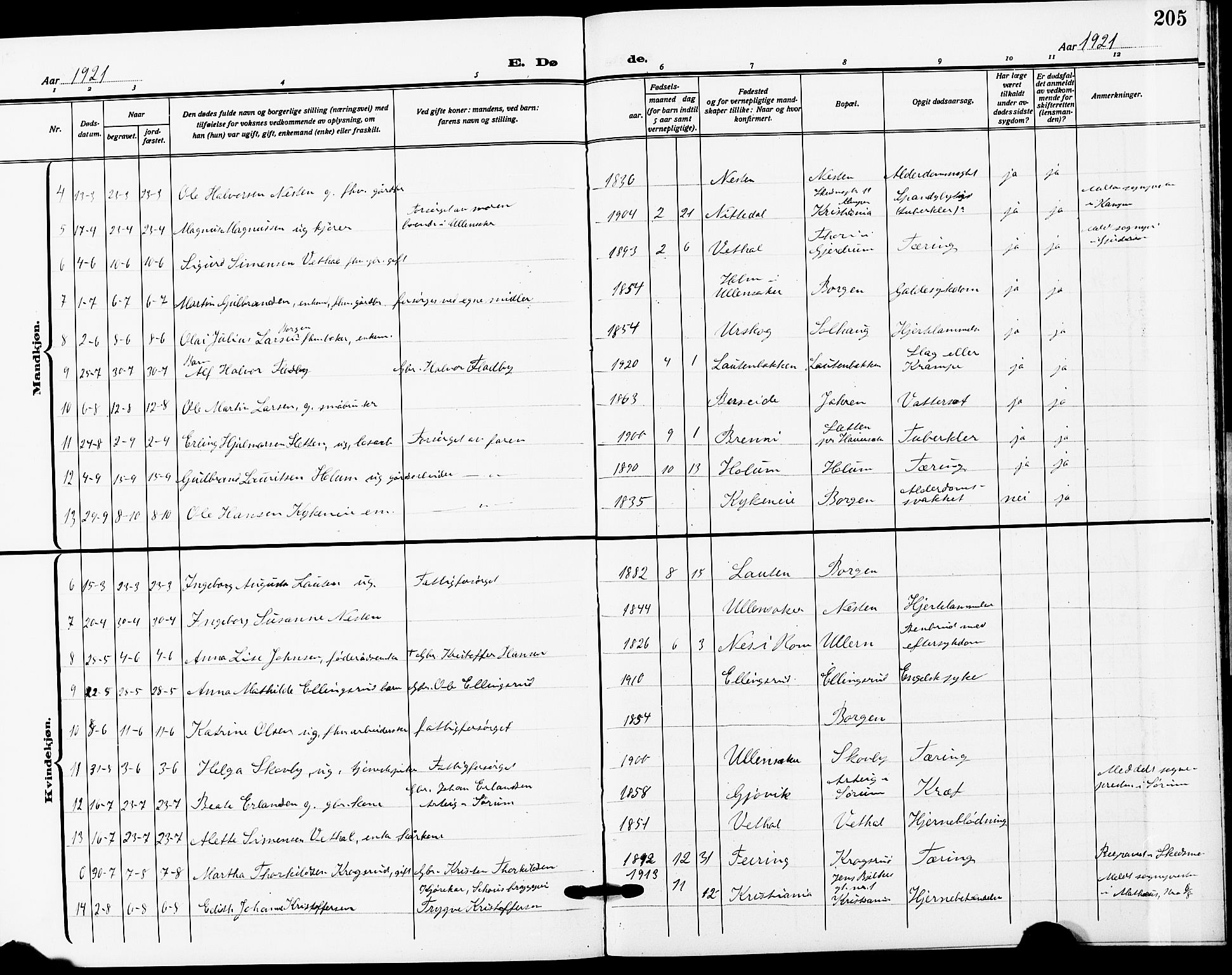 Ullensaker prestekontor Kirkebøker, AV/SAO-A-10236a/G/Ga/L0003: Klokkerbok nr. I 3, 1914-1929, s. 205