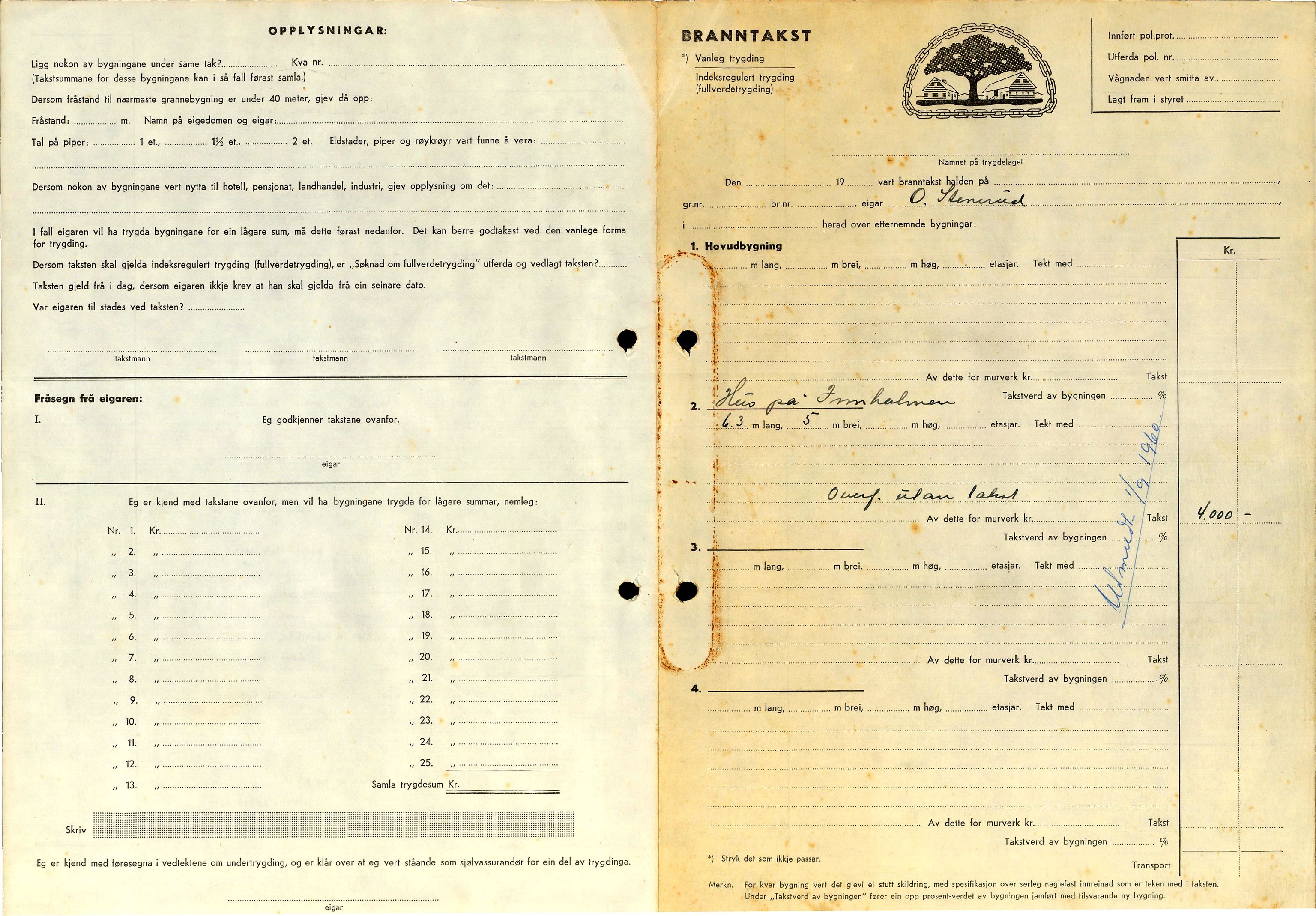 Voll Branntrygdelag, ROMS/R.Ark.1002/H/L0007: Branntakstar, hus, 1956