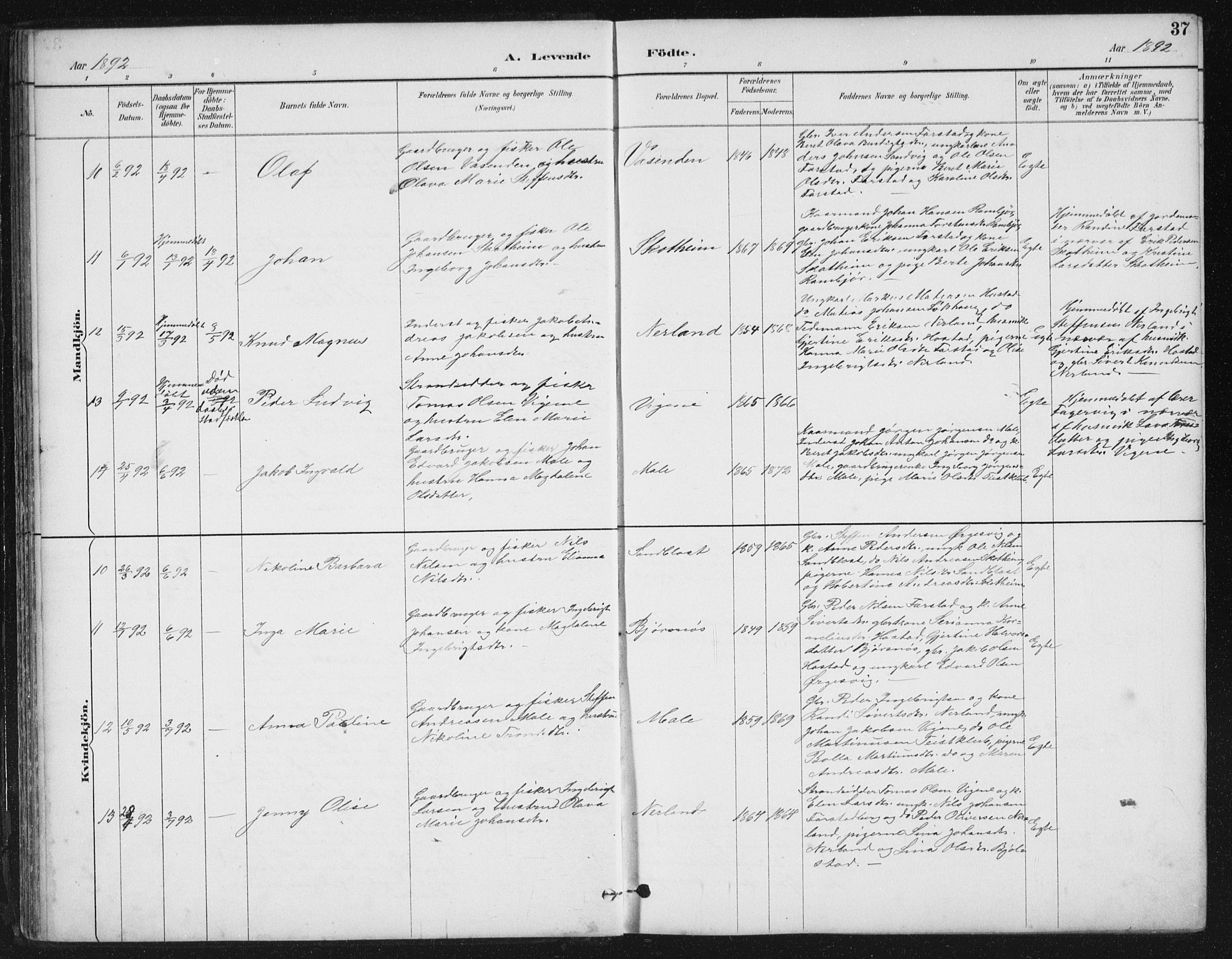Ministerialprotokoller, klokkerbøker og fødselsregistre - Møre og Romsdal, AV/SAT-A-1454/567/L0783: Klokkerbok nr. 567C03, 1887-1903, s. 37