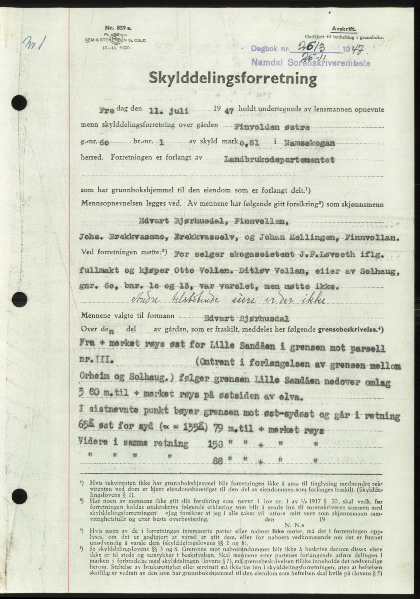 Namdal sorenskriveri, SAT/A-4133/1/2/2C: Pantebok nr. -, 1947-1948, Dagboknr: 2513/1947