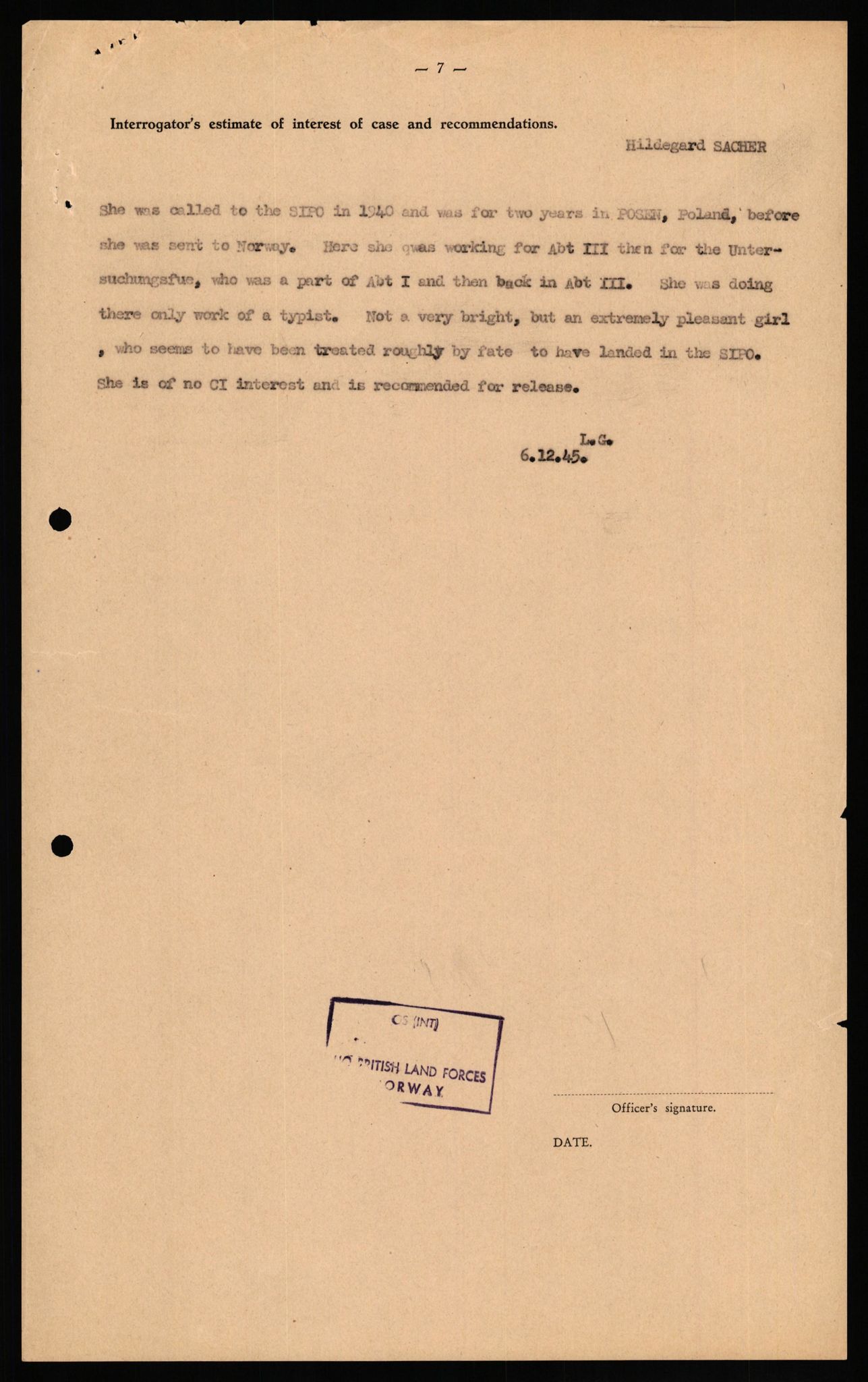 Forsvaret, Forsvarets overkommando II, AV/RA-RAFA-3915/D/Db/L0028: CI Questionaires. Tyske okkupasjonsstyrker i Norge. Tyskere., 1945-1946, s. 394