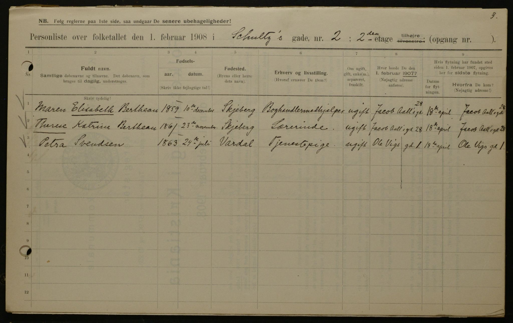 OBA, Kommunal folketelling 1.2.1908 for Kristiania kjøpstad, 1908, s. 81535