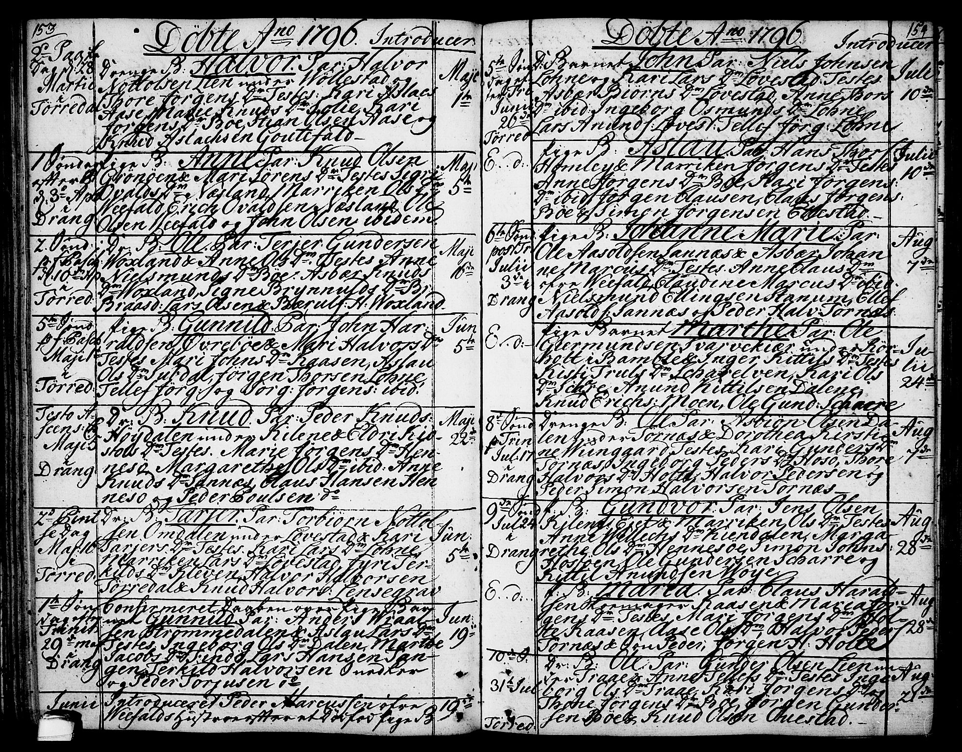 Drangedal kirkebøker, SAKO/A-258/F/Fa/L0003: Ministerialbok nr. 3, 1768-1814, s. 153-154