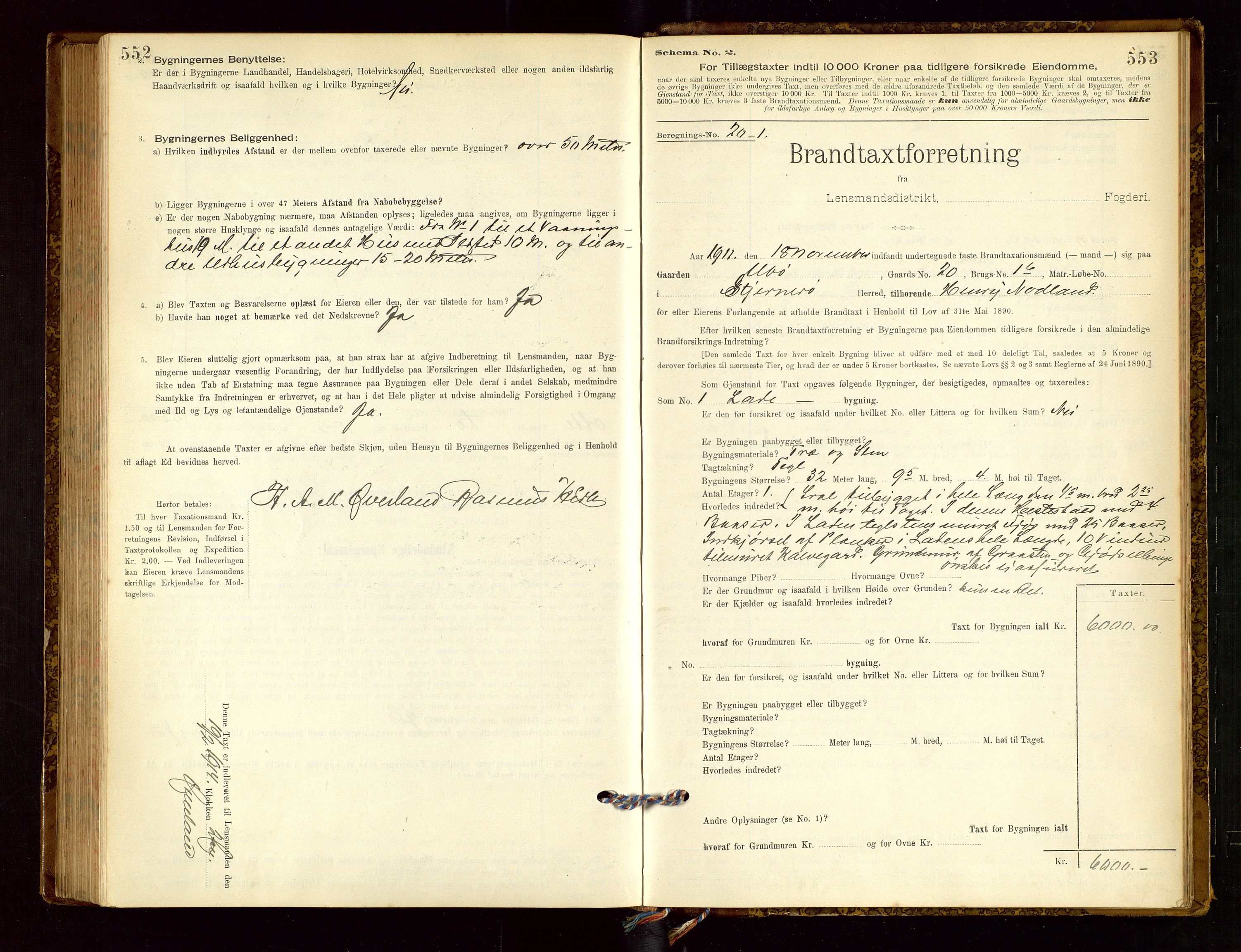 Nedstrand lensmannskontor, AV/SAST-A-100236/Gob/L0001: "Brandtaxationsprotokol for Nerstrand Lensmandsdistrikt Ryfylke fogderi", 1895-1915, s. 552-553