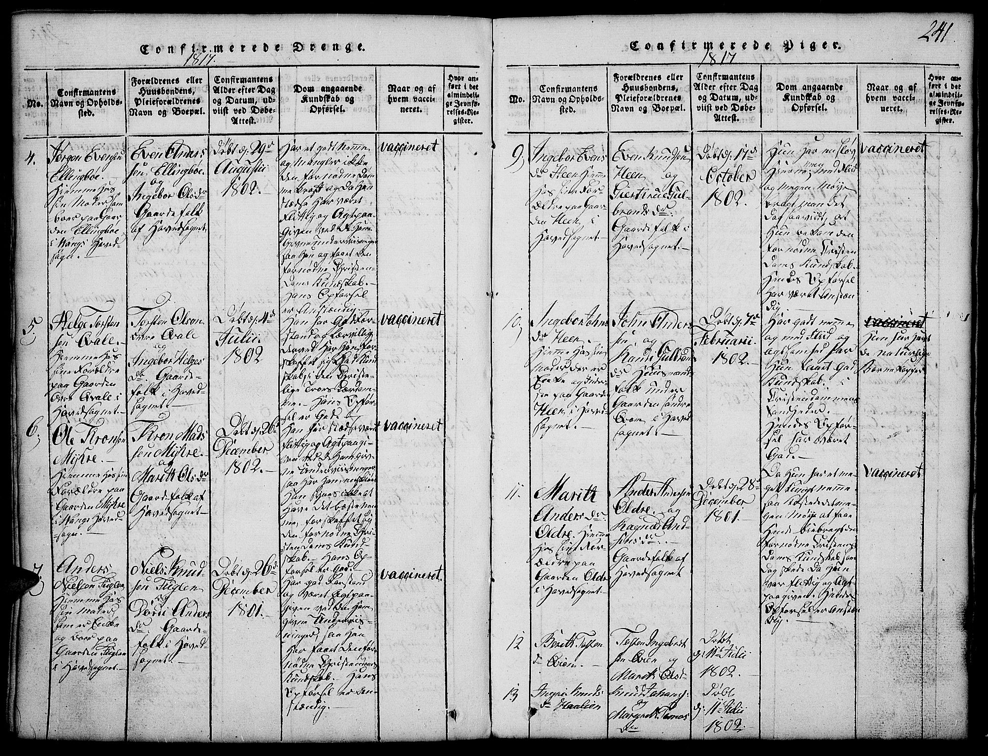 Vang prestekontor, Valdres, AV/SAH-PREST-140/H/Hb/L0002: Klokkerbok nr. 2, 1814-1889, s. 241