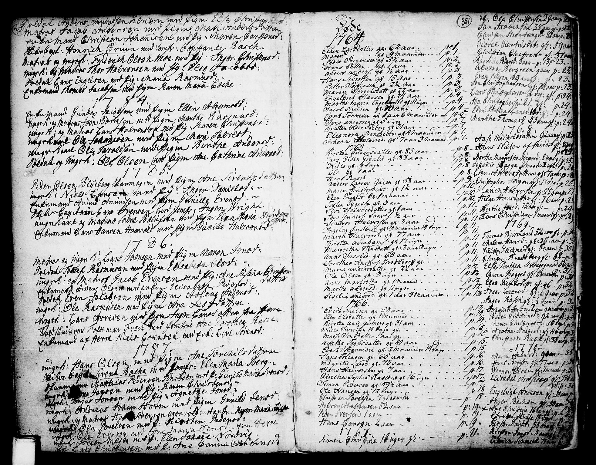 Porsgrunn kirkebøker , AV/SAKO-A-104/F/Fa/L0002: Ministerialbok nr. 2, 1764-1814, s. 350-351