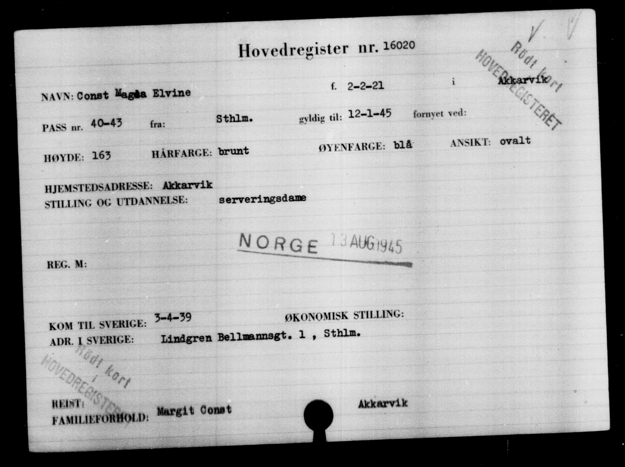 Den Kgl. Norske Legasjons Flyktningskontor, RA/S-6753/V/Va/L0008: Kjesäterkartoteket.  Flyktningenr. 15700-18547, 1940-1945, s. 348