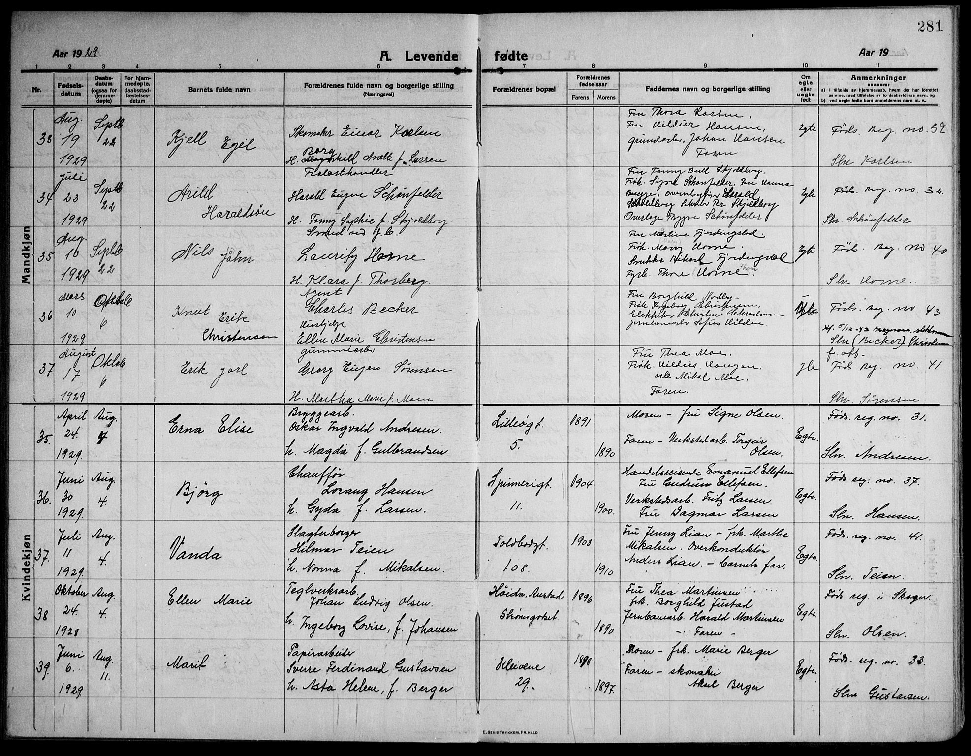 Strømsø kirkebøker, AV/SAKO-A-246/F/Fa/L0029: Ministerialbok nr. I 27, 1915-1930, s. 281