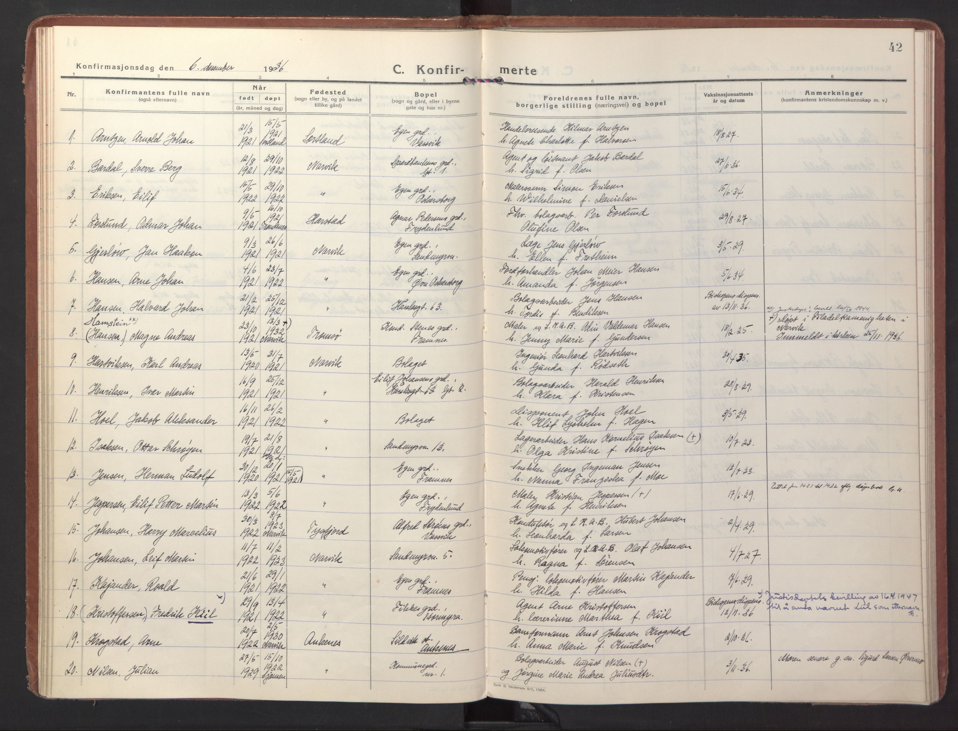 Ministerialprotokoller, klokkerbøker og fødselsregistre - Nordland, AV/SAT-A-1459/871/L1007: Ministerialbok nr. 871A23, 1932-1942, s. 42