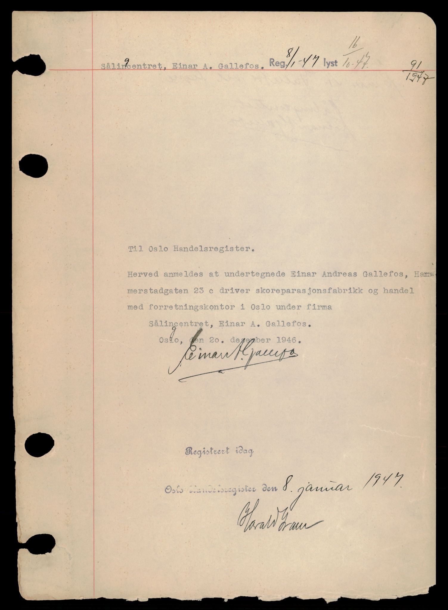 Oslo byfogd, Handelsregisteret, AV/SAT-A-10867/G/Gb/Gba/L0034: Enkeltmannsforetak, Sa-Sign, 1944-1990