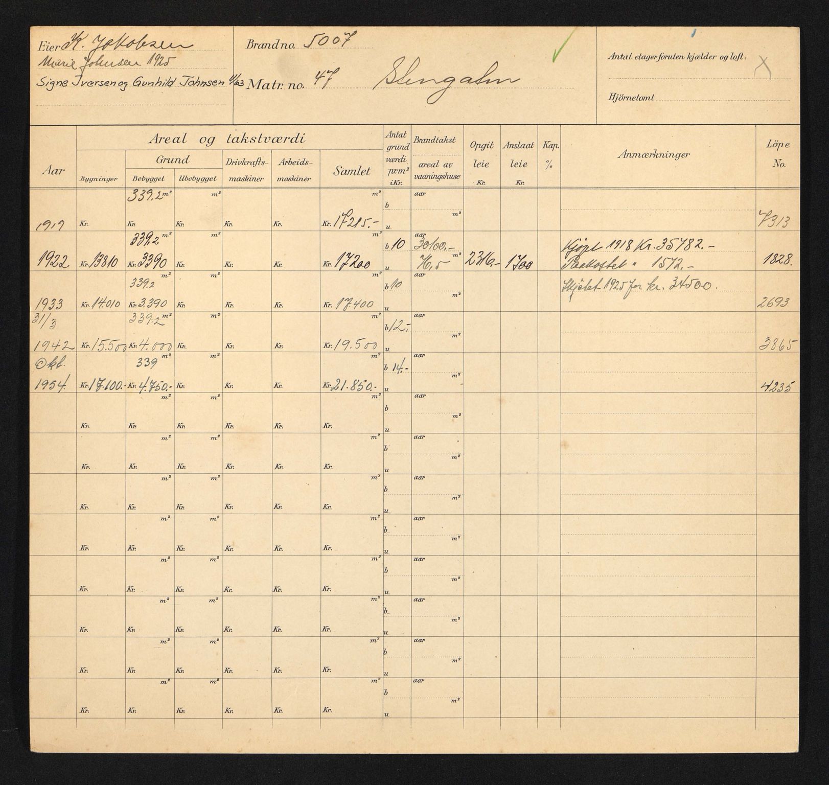 Stavanger kommune. Skattetakstvesenet, BYST/A-0440/F/Fa/Faa/L0040/0005: Skattetakstkort / Steingata 45 - 121