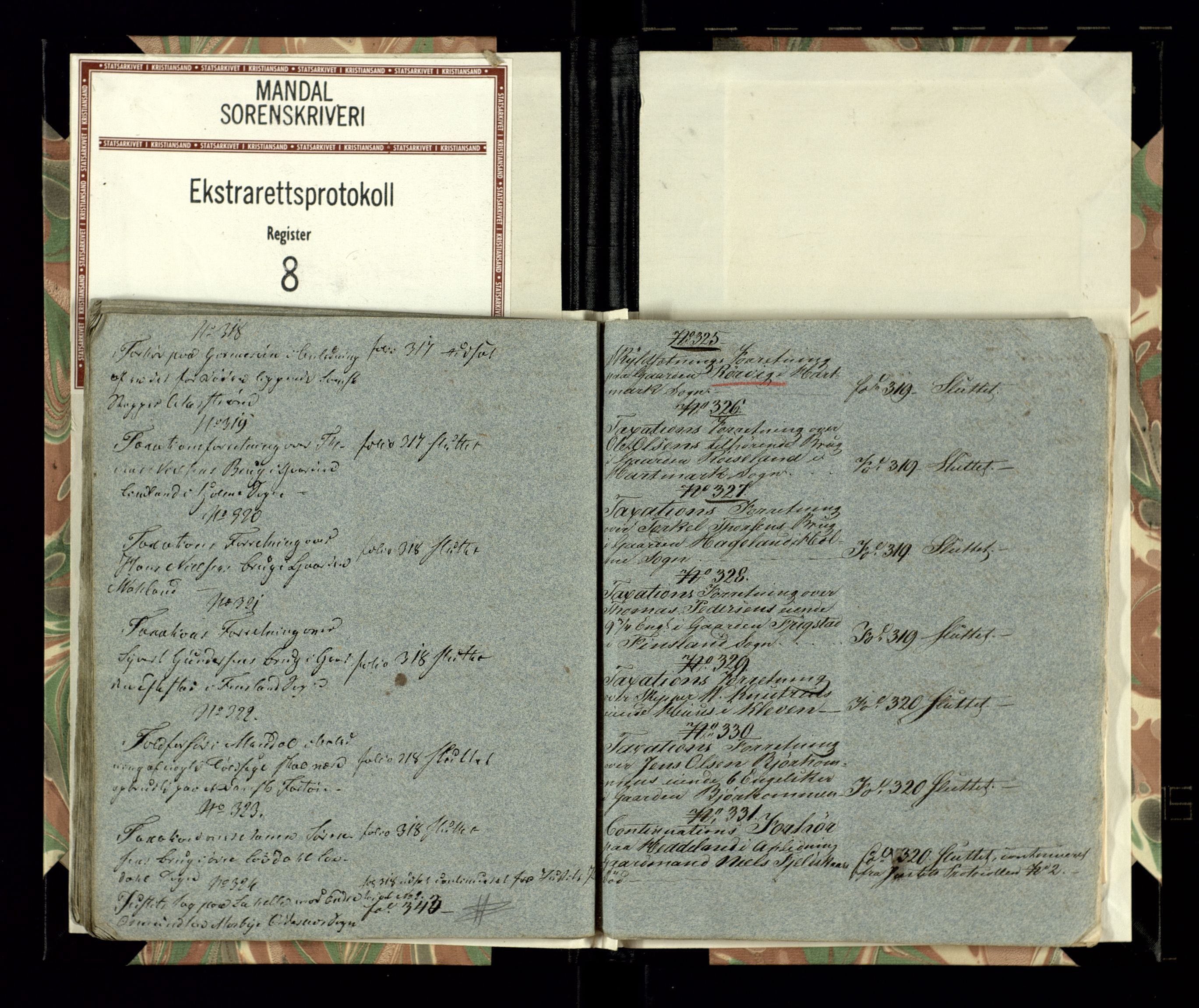 Mandal sorenskriveri, SAK/1221-0005/001/F/Fb/L0010: Register til ekstrarettsprotokoll nr 8, nr 8A, 1830-1834, s. 33