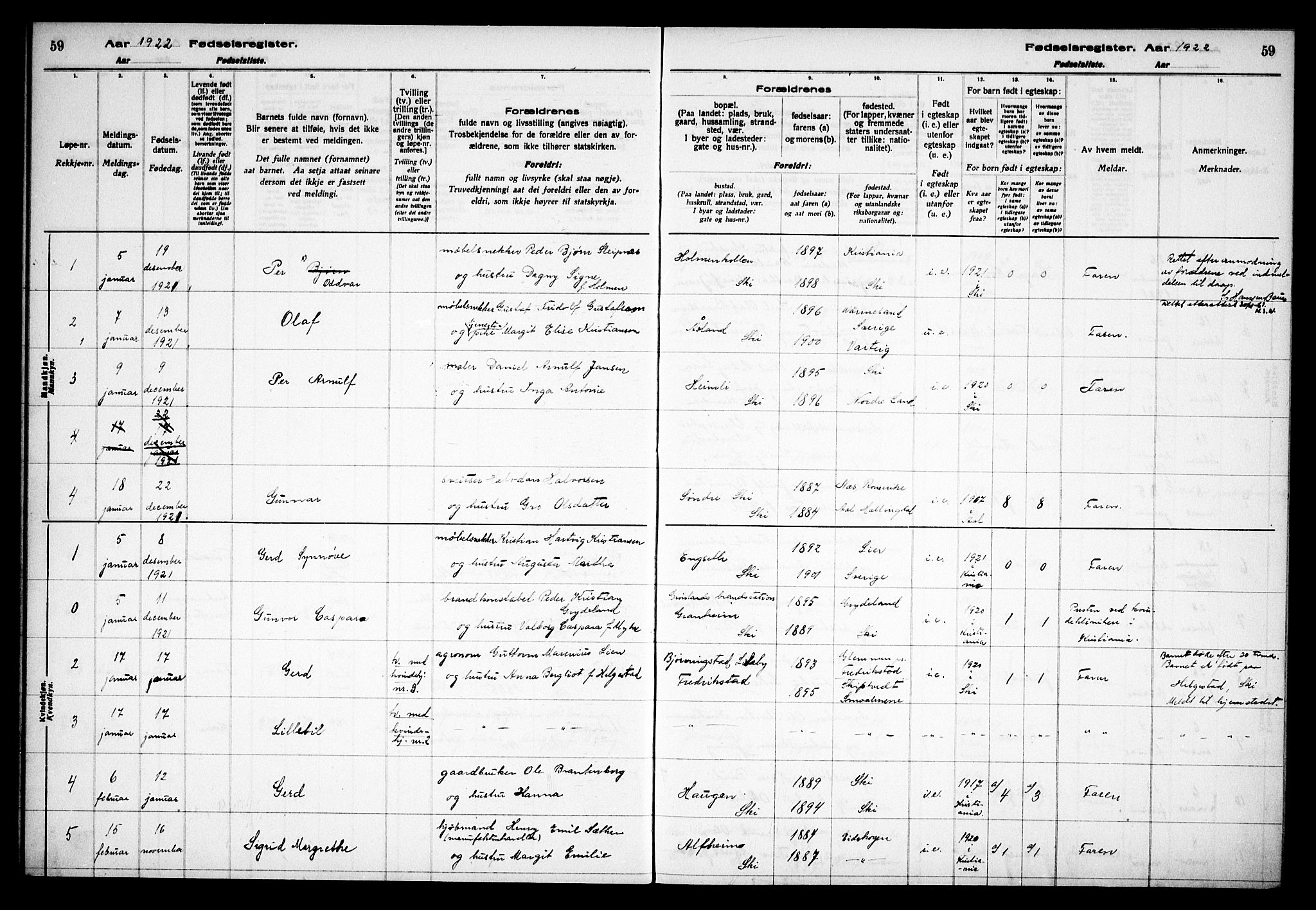 Kråkstad prestekontor Kirkebøker, AV/SAO-A-10125a/J/Jb/L0001: Fødselsregister nr. II 1, 1916-1936, s. 59