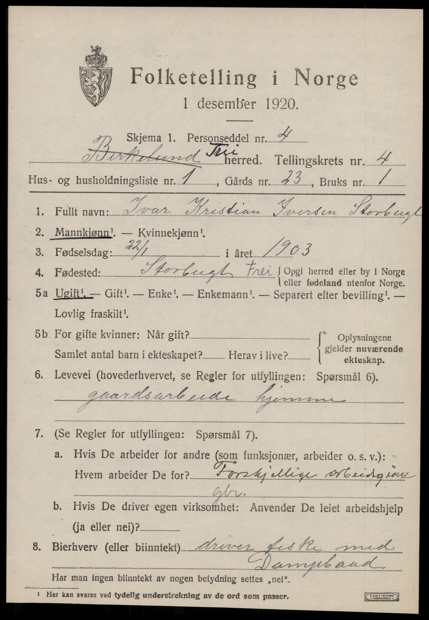 SAT, Folketelling 1920 for 1556 Frei herred, 1920, s. 2077