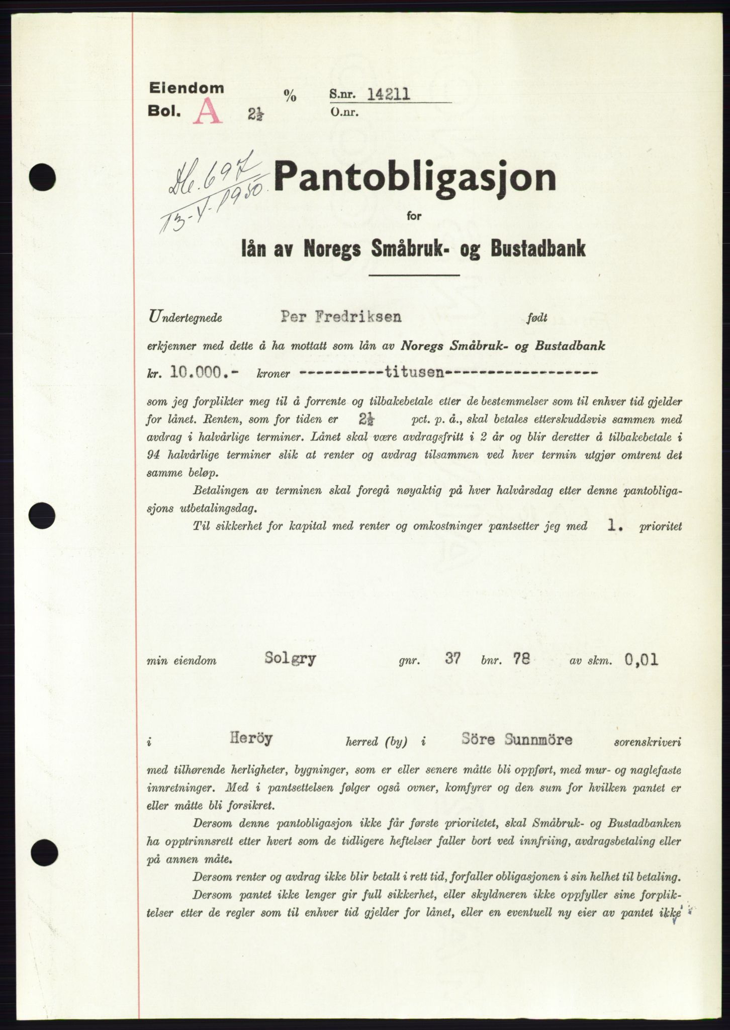 Søre Sunnmøre sorenskriveri, SAT/A-4122/1/2/2C/L0118: Pantebok nr. 6B, 1949-1950, Dagboknr: 697/1950
