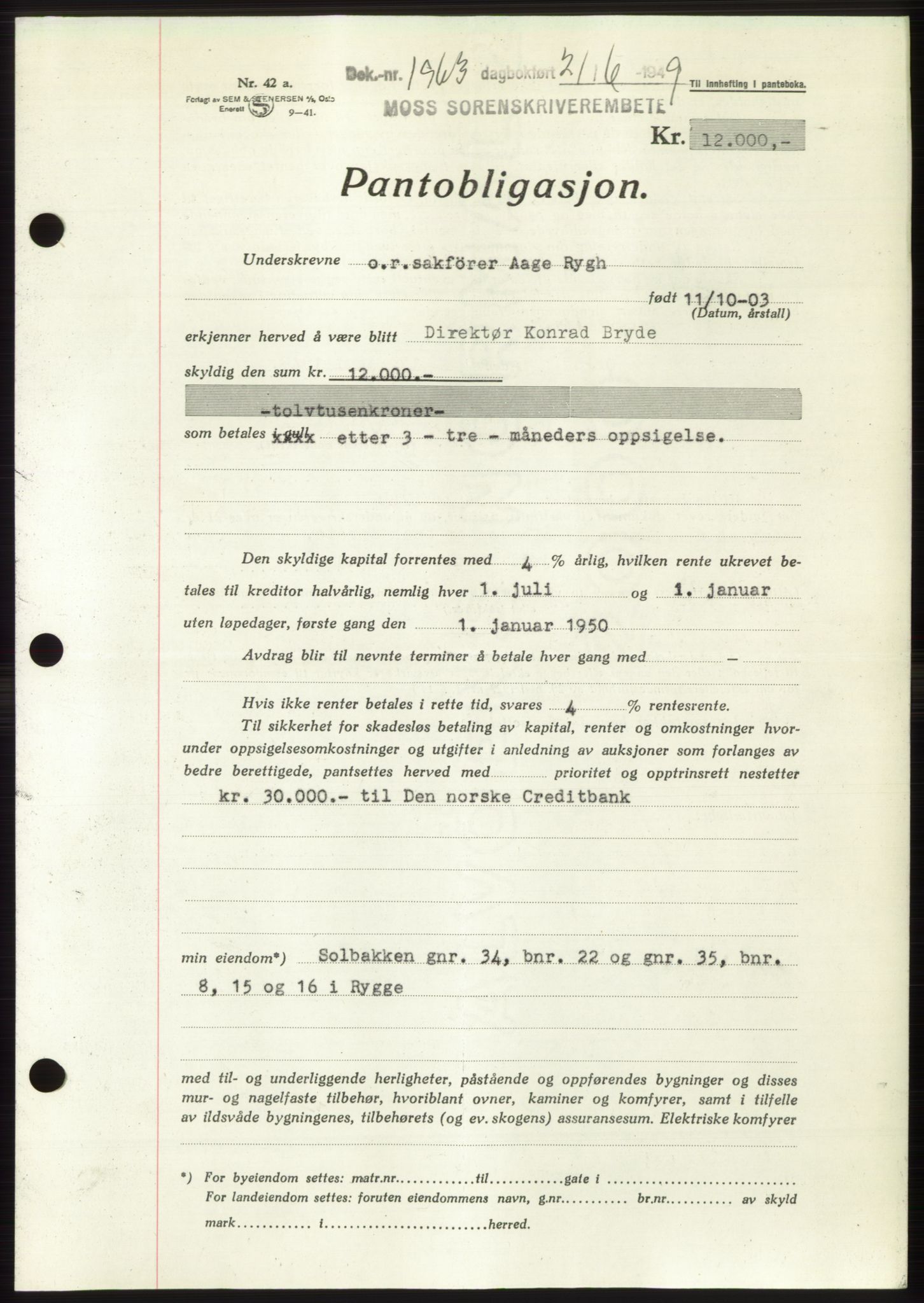 Moss sorenskriveri, SAO/A-10168: Pantebok nr. B22, 1949-1949, Dagboknr: 1963/1949