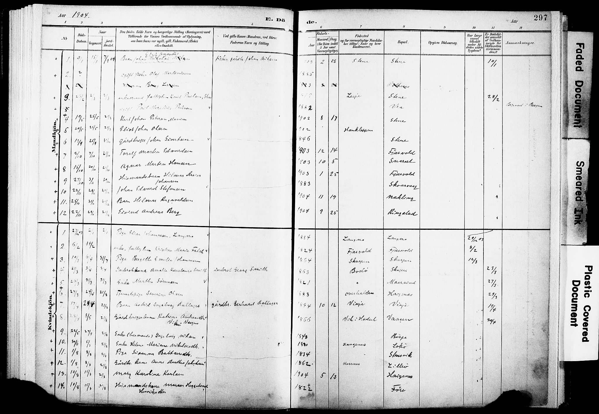 Ministerialprotokoller, klokkerbøker og fødselsregistre - Nordland, AV/SAT-A-1459/891/L1305: Ministerialbok nr. 891A10, 1895-1921, s. 297