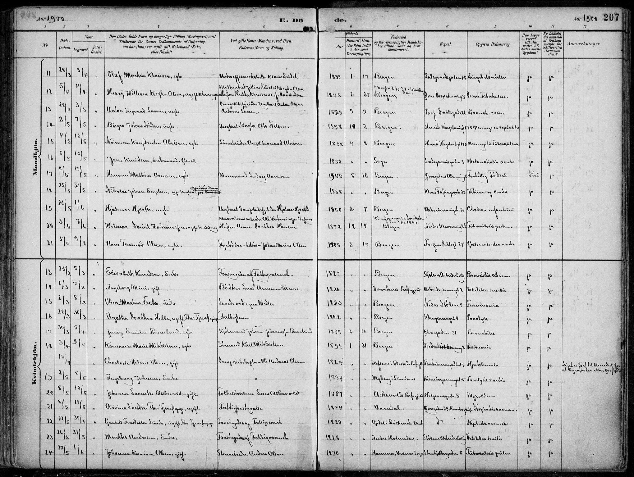 Mariakirken Sokneprestembete, SAB/A-76901/H/Hab/L0005: Klokkerbok nr. A 5, 1893-1913, s. 207