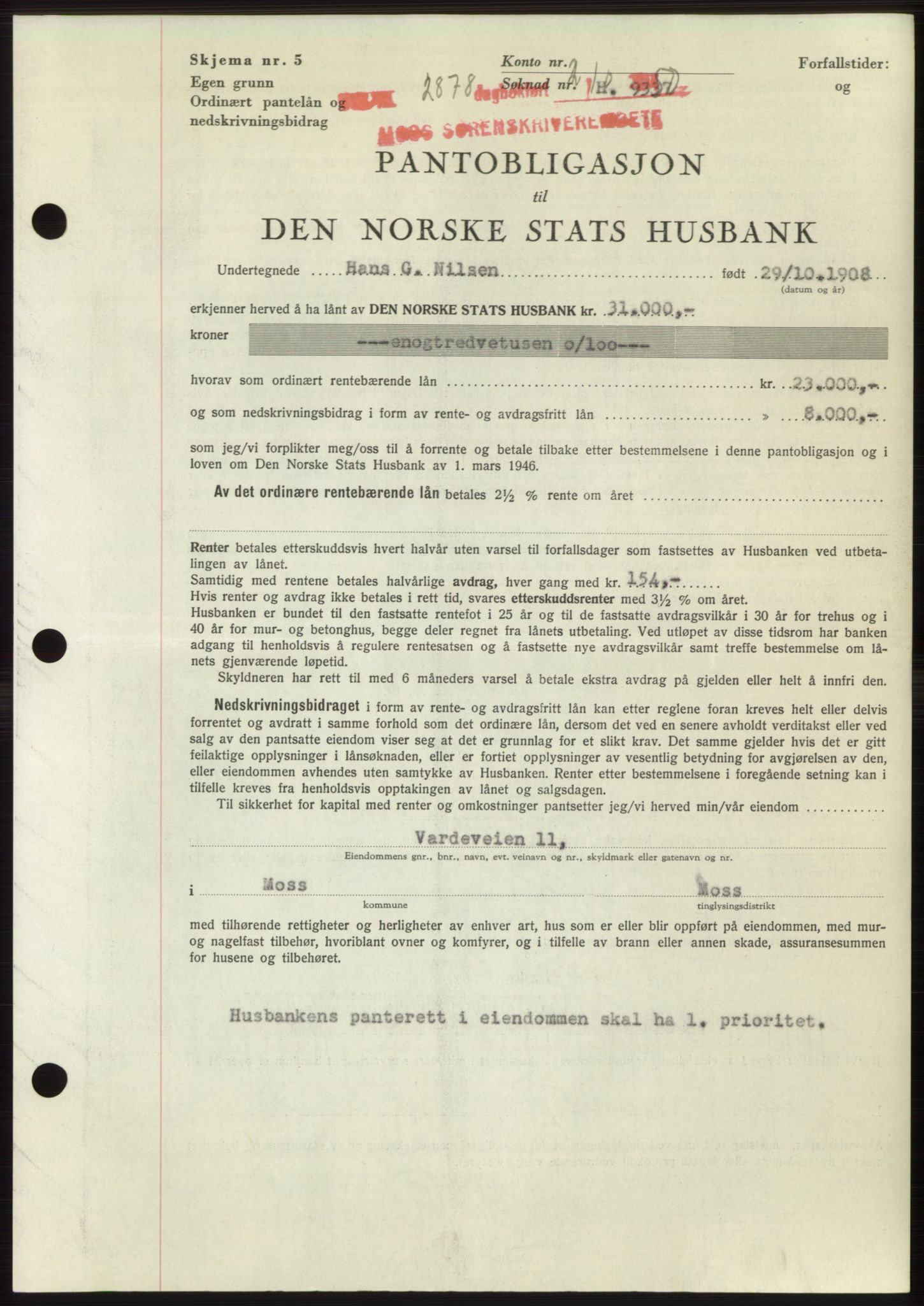 Moss sorenskriveri, SAO/A-10168: Pantebok nr. B25, 1950-1950, Dagboknr: 2878/1950