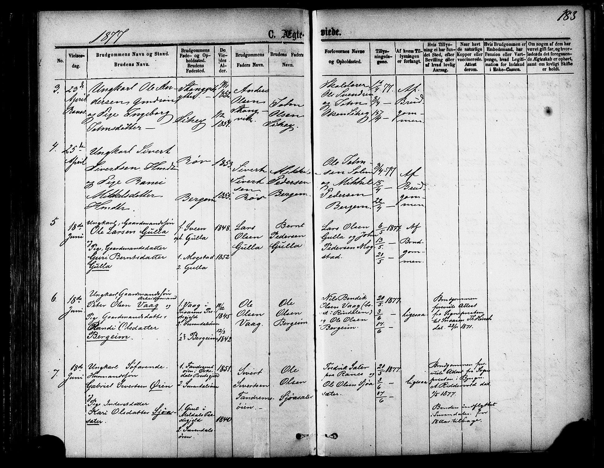 Ministerialprotokoller, klokkerbøker og fødselsregistre - Møre og Romsdal, SAT/A-1454/595/L1046: Ministerialbok nr. 595A08, 1874-1884, s. 183