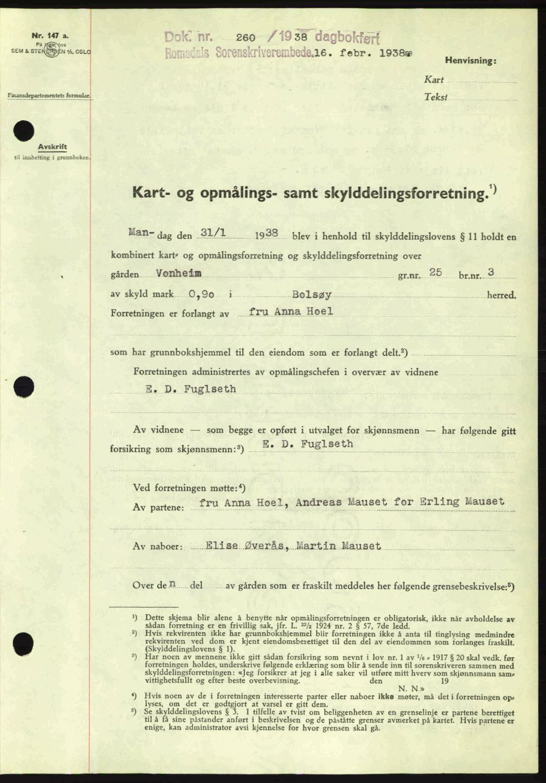 Romsdal sorenskriveri, SAT/A-4149/1/2/2C: Pantebok nr. A4, 1937-1938, Dagboknr: 260/1938