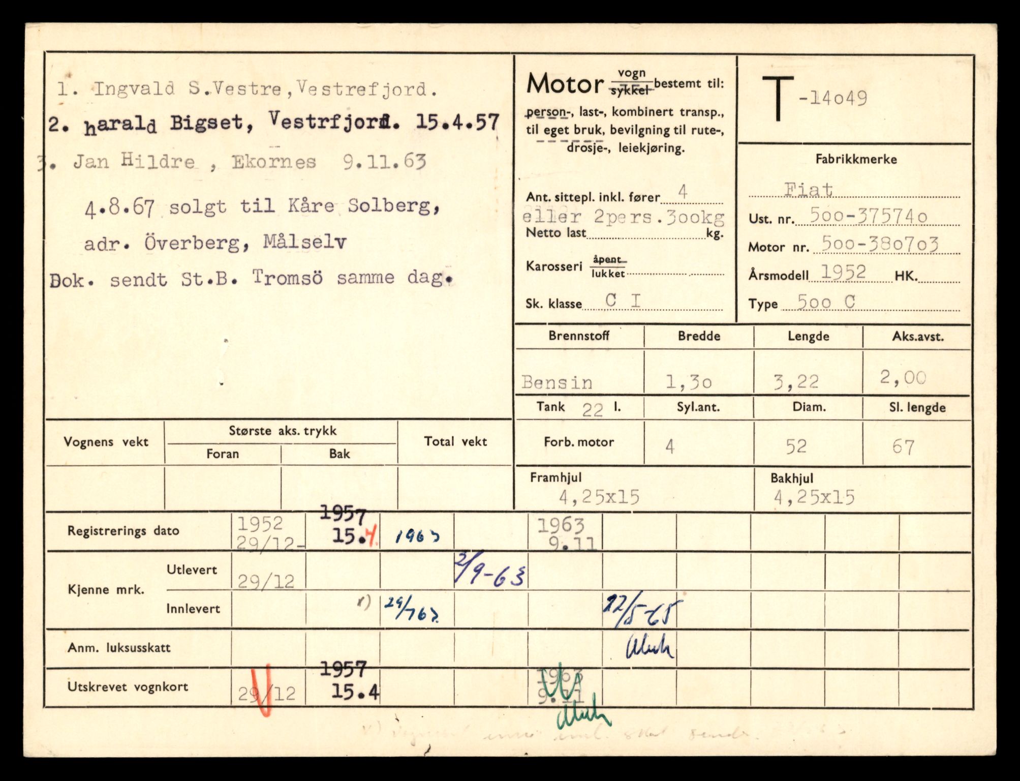 Møre og Romsdal vegkontor - Ålesund trafikkstasjon, AV/SAT-A-4099/F/Fe/L0042: Registreringskort for kjøretøy T 13906 - T 14079, 1927-1998, s. 2451