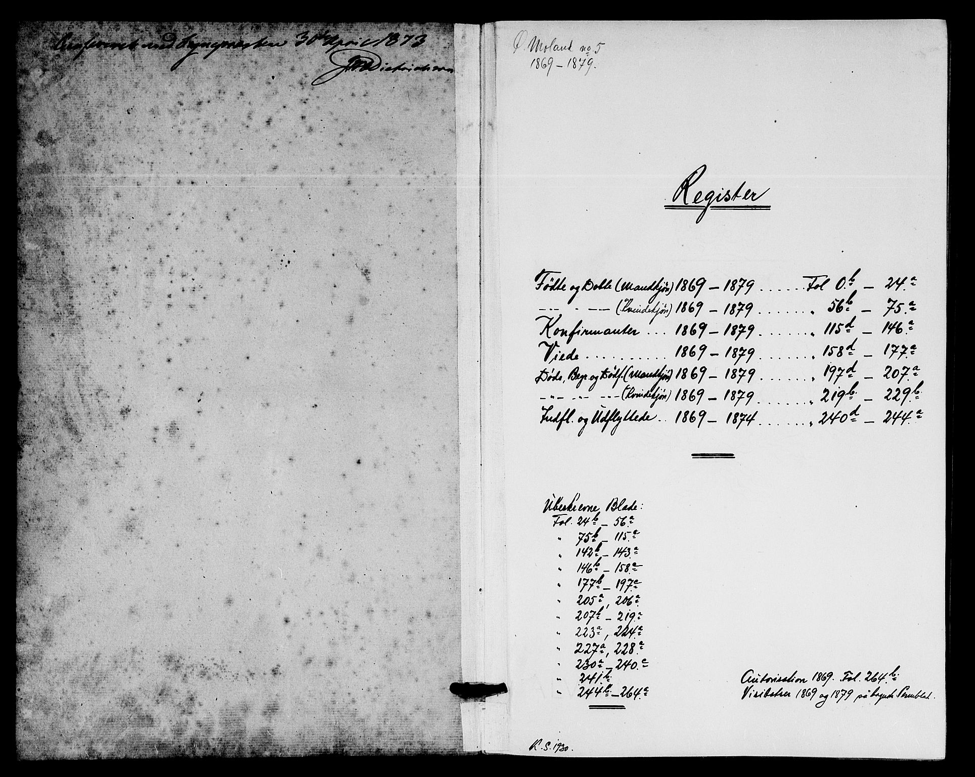 Austre Moland sokneprestkontor, SAK/1111-0001/F/Fb/Fba/L0002: Klokkerbok nr. B 2, 1869-1879