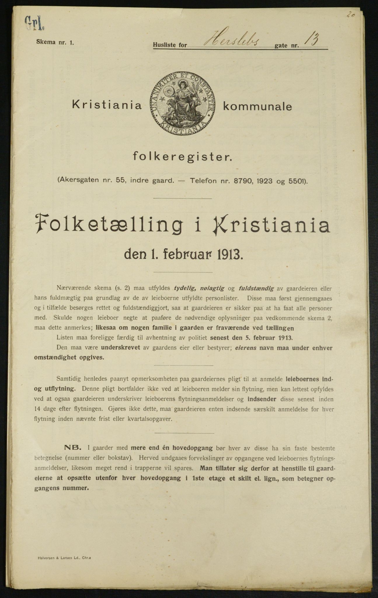 OBA, Kommunal folketelling 1.2.1913 for Kristiania, 1913, s. 39256