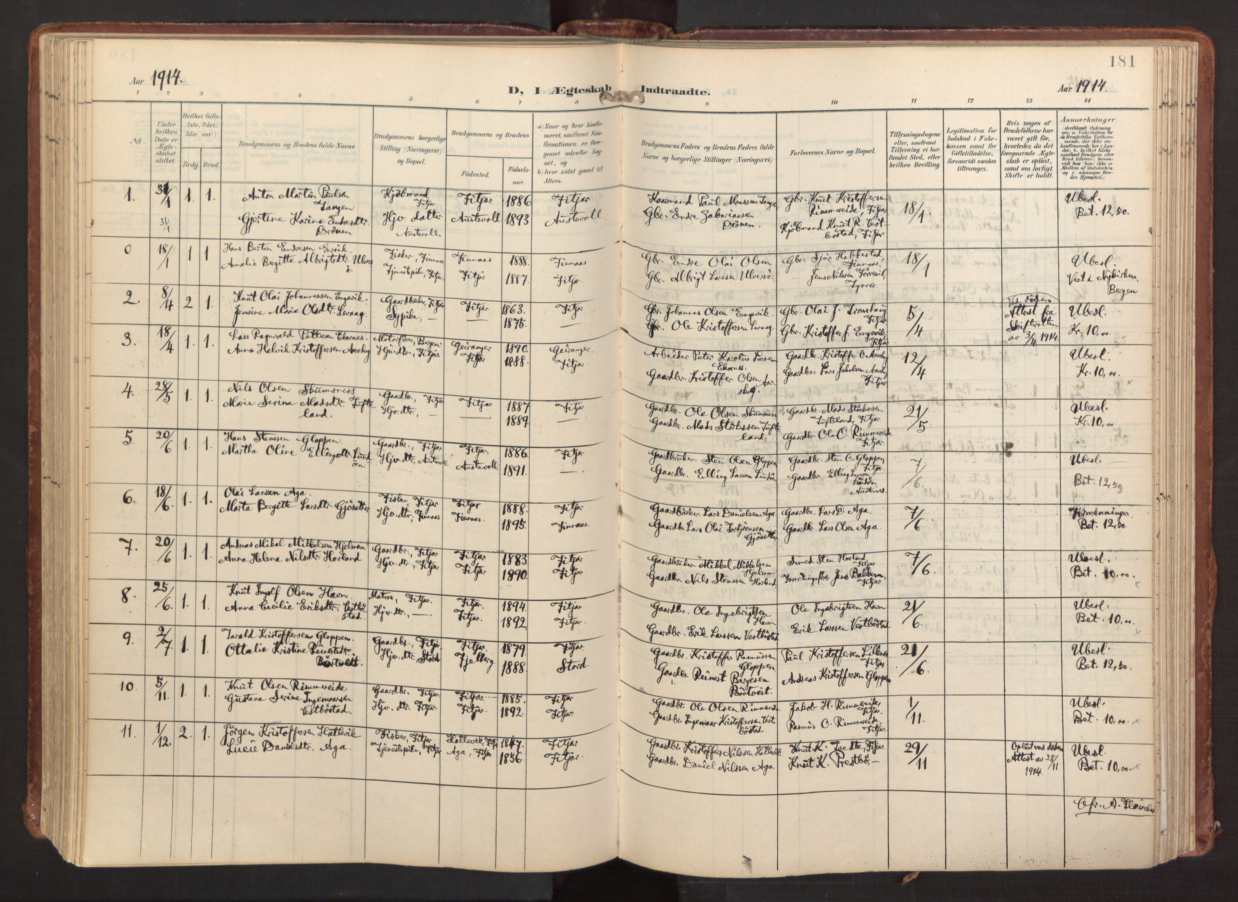 Fitjar sokneprestembete, AV/SAB-A-99926: Ministerialbok nr. A 3, 1900-1918, s. 181