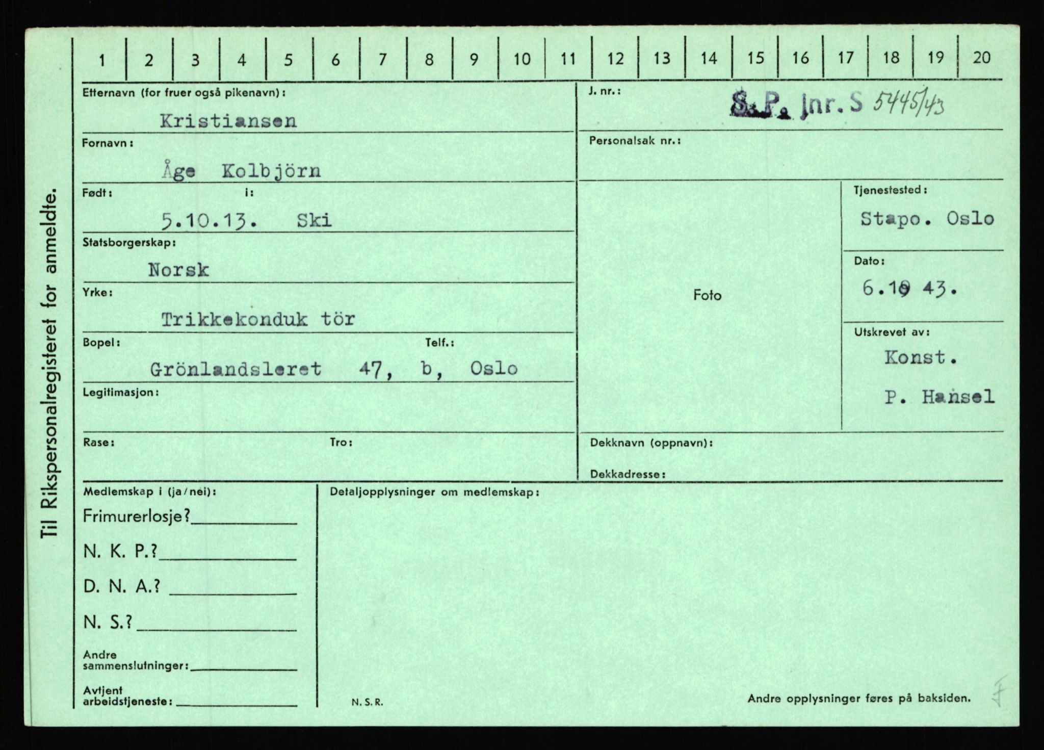 Statspolitiet - Hovedkontoret / Osloavdelingen, AV/RA-S-1329/C/Ca/L0009: Knutsen - Limstrand, 1943-1945, s. 1664