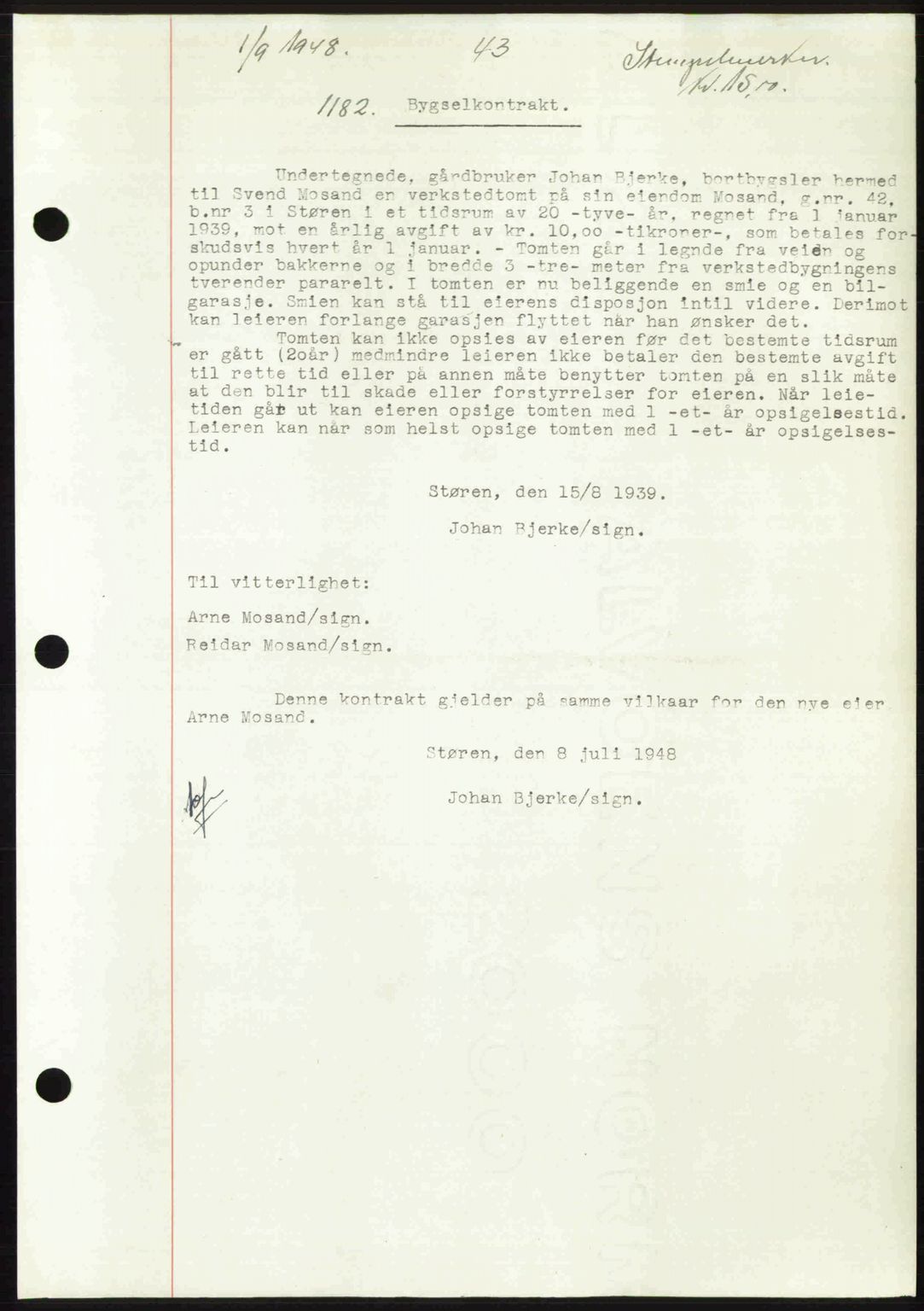 Gauldal sorenskriveri, SAT/A-0014/1/2/2C: Pantebok nr. A6, 1948-1948, Dagboknr: 1182/1948