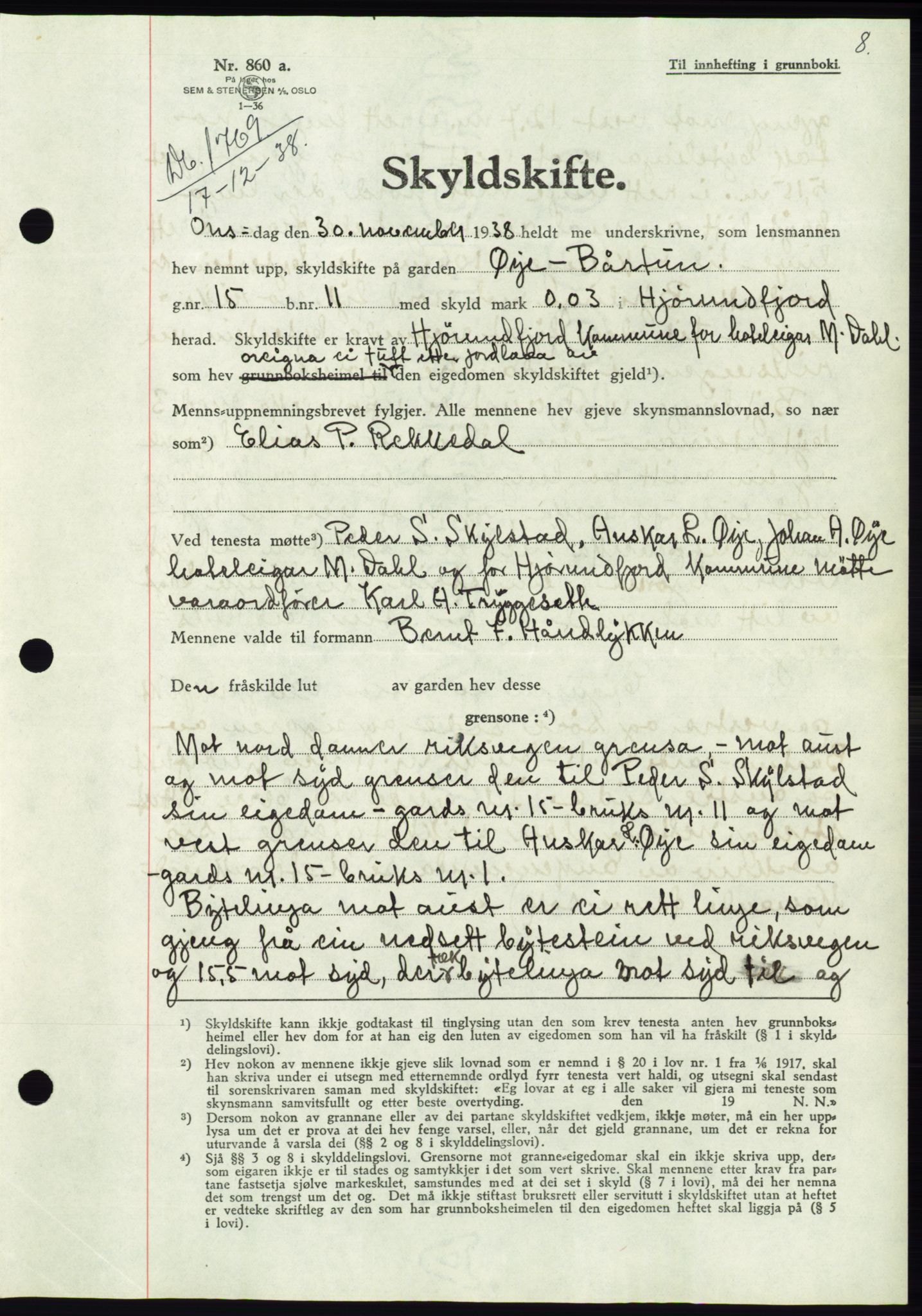 Søre Sunnmøre sorenskriveri, AV/SAT-A-4122/1/2/2C/L0067: Pantebok nr. 61, 1938-1939, Dagboknr: 1769/1938