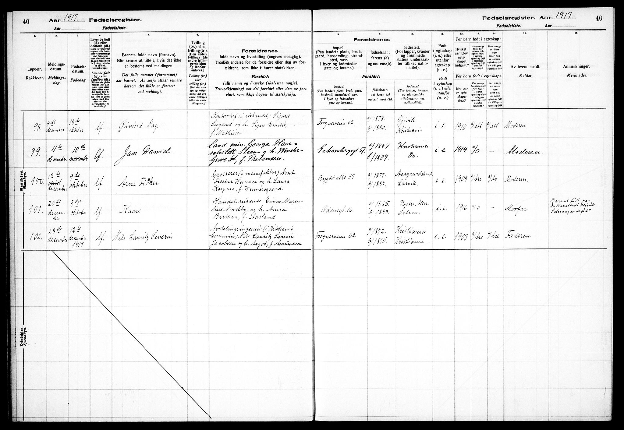 Frogner prestekontor Kirkebøker, AV/SAO-A-10886/J/Ja/L0001: Fødselsregister nr. 1, 1916-1927, s. 40