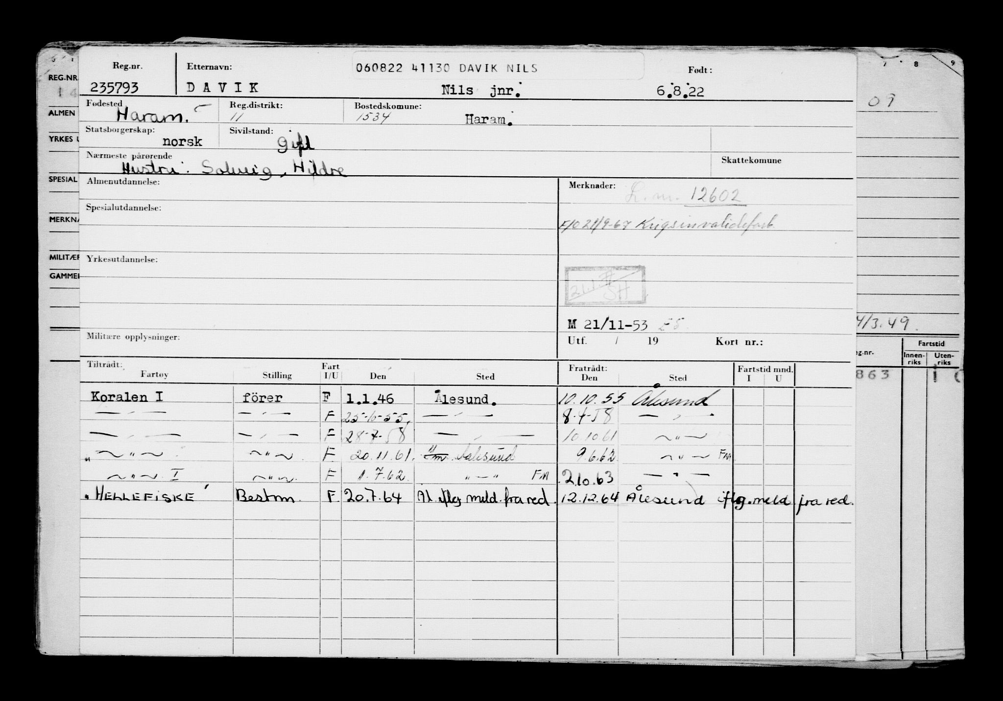 Direktoratet for sjømenn, AV/RA-S-3545/G/Gb/L0209: Hovedkort, 1922, s. 400