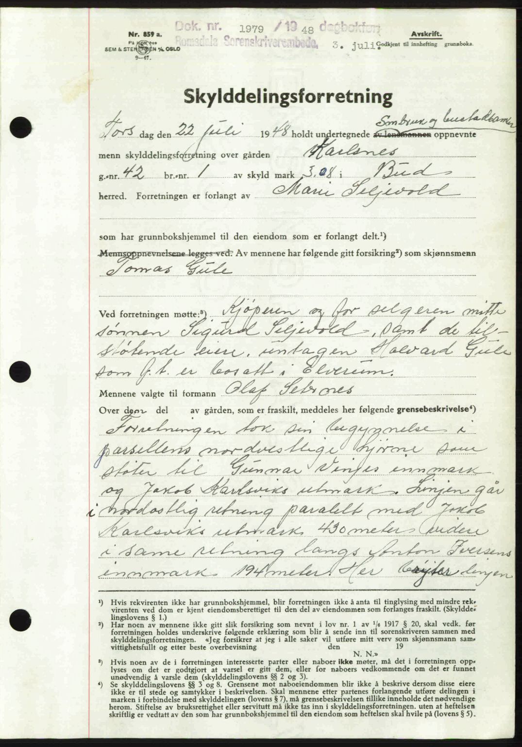 Romsdal sorenskriveri, SAT/A-4149/1/2/2C: Pantebok nr. A26, 1948-1948, Dagboknr: 1979/1948