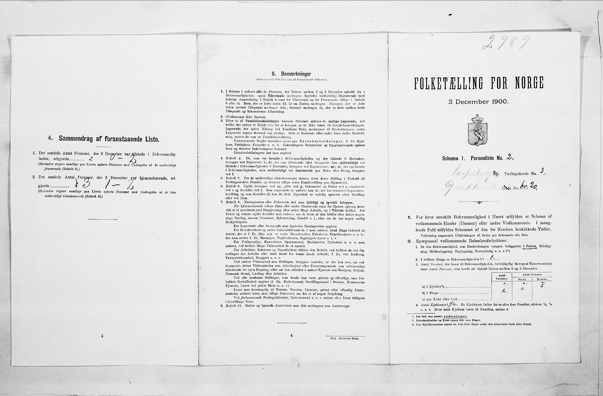 SAO, Folketelling 1900 for 0102 Sarpsborg kjøpstad, 1900