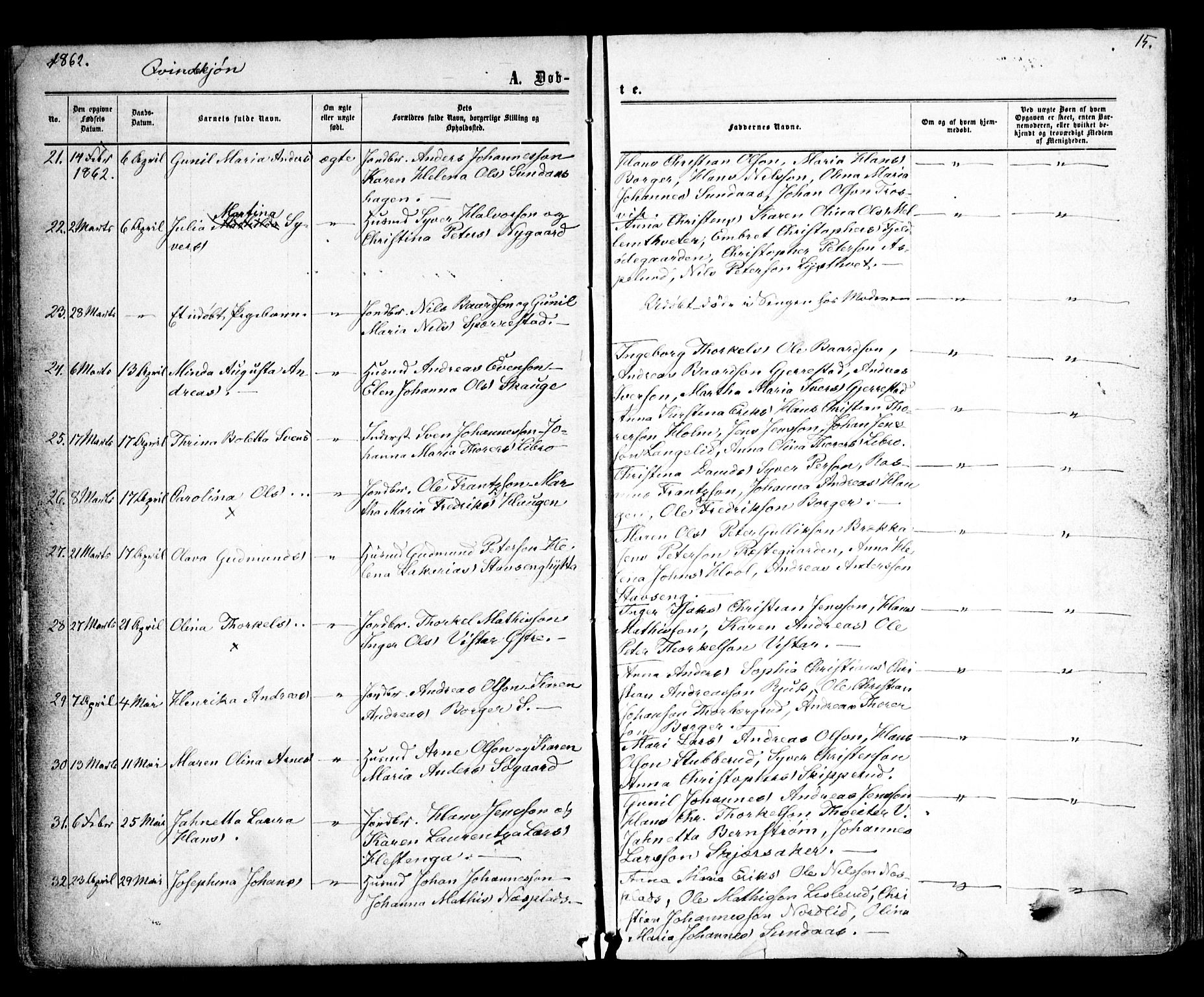 Skiptvet prestekontor Kirkebøker, AV/SAO-A-20009/F/Fa/L0007: Ministerialbok nr. 7, 1861-1866, s. 15