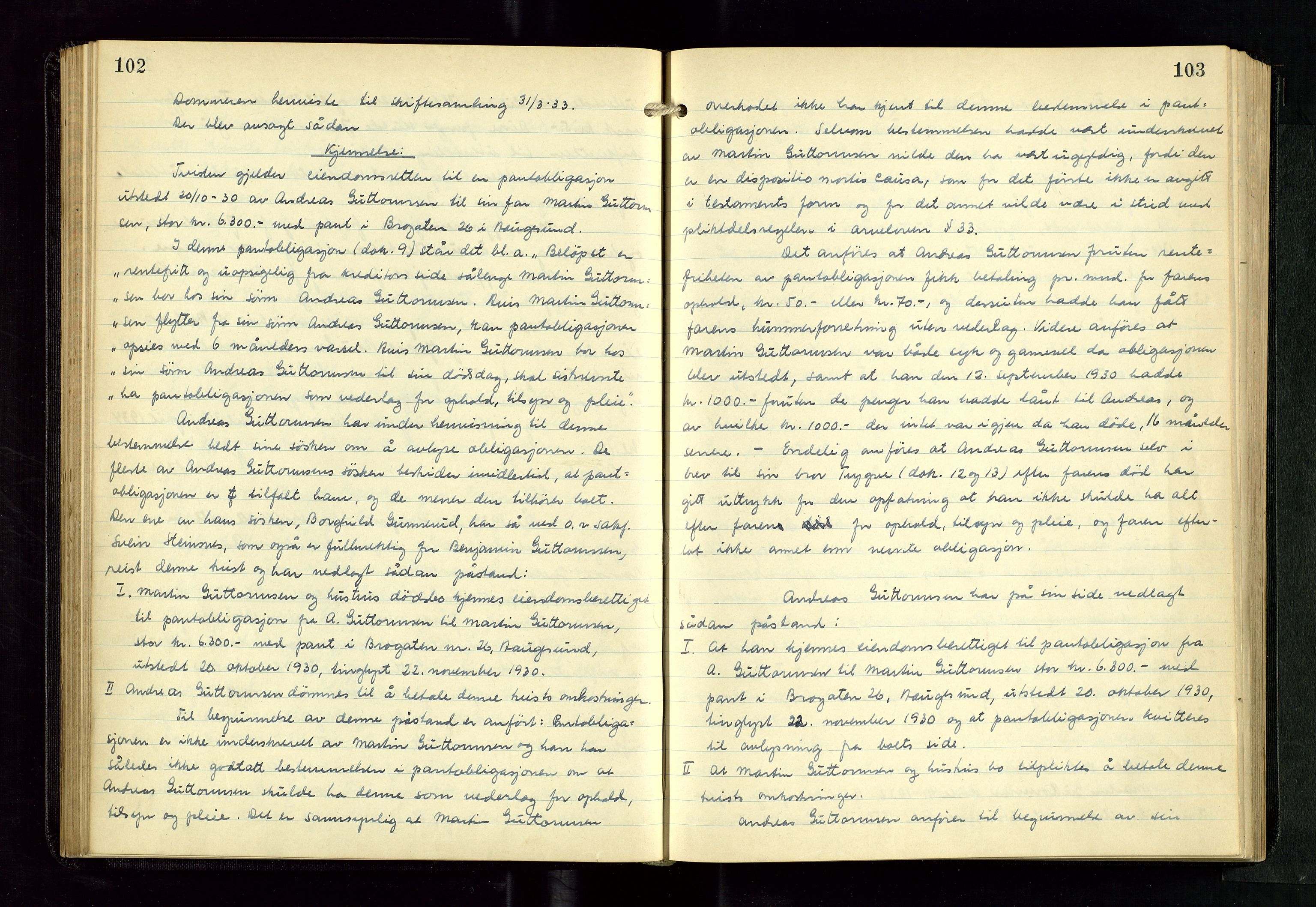 Haugesund tingrett, AV/SAST-A-101415/01/IV/IVC/L0007: Skifteforhandlingsprotokoll, med register, 1933-1939, s. 102-103