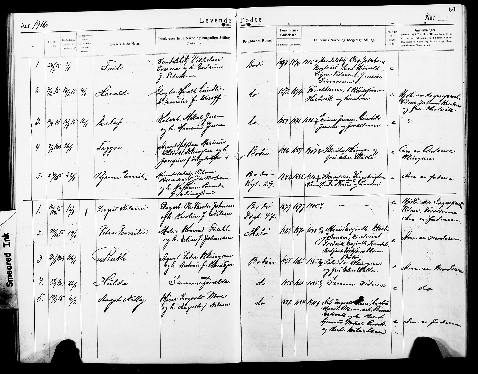 Ministerialprotokoller, klokkerbøker og fødselsregistre - Nordland, AV/SAT-A-1459/801/L0034: Klokkerbok nr. 801C09, 1910-1922, s. 60