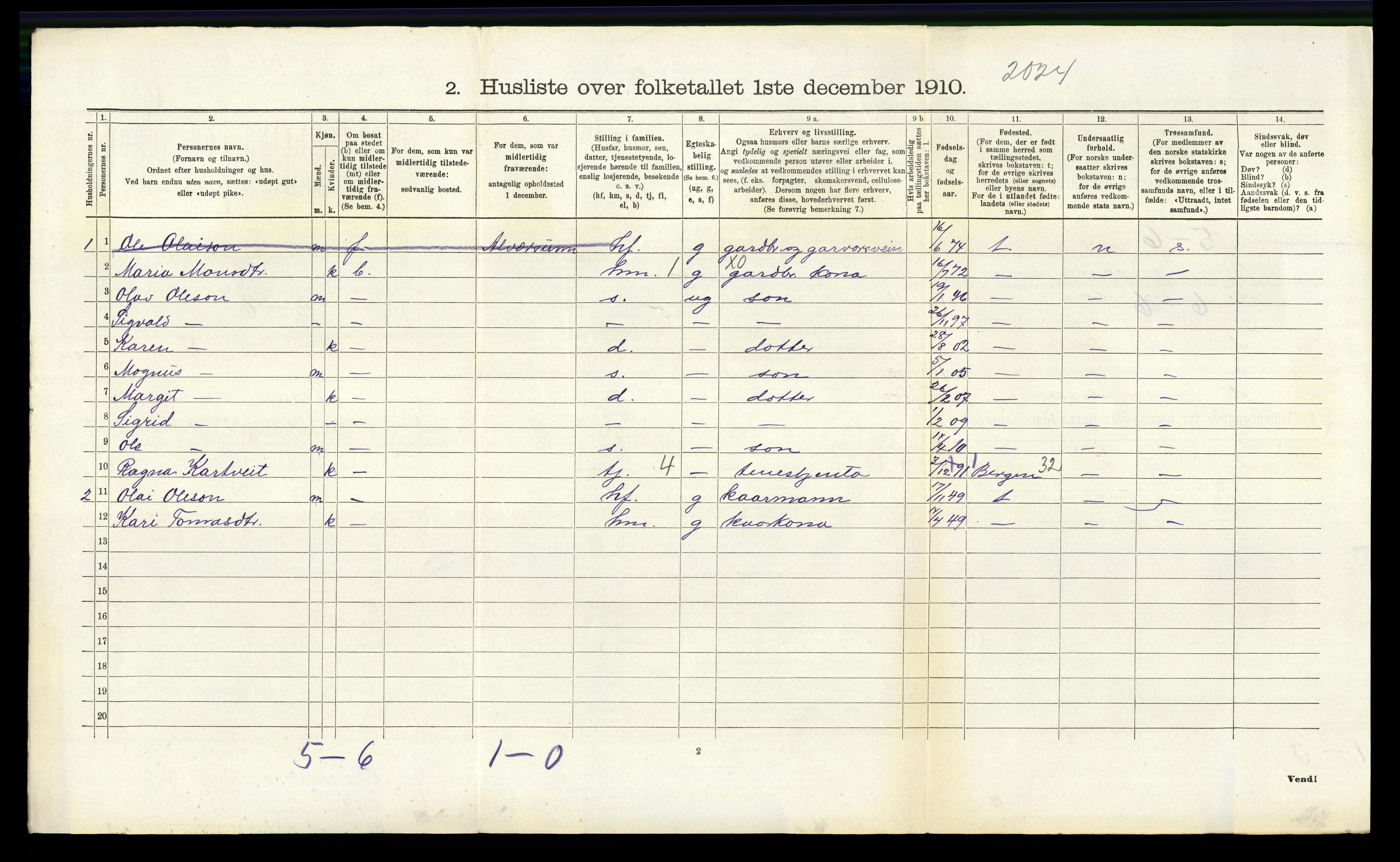 RA, Folketelling 1910 for 1261 Manger herred, 1910, s. 226