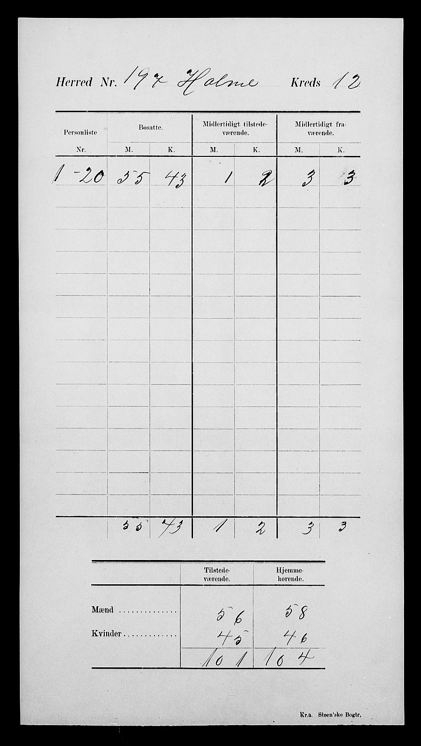 SAK, Folketelling 1900 for 1020 Holum herred, 1900, s. 16