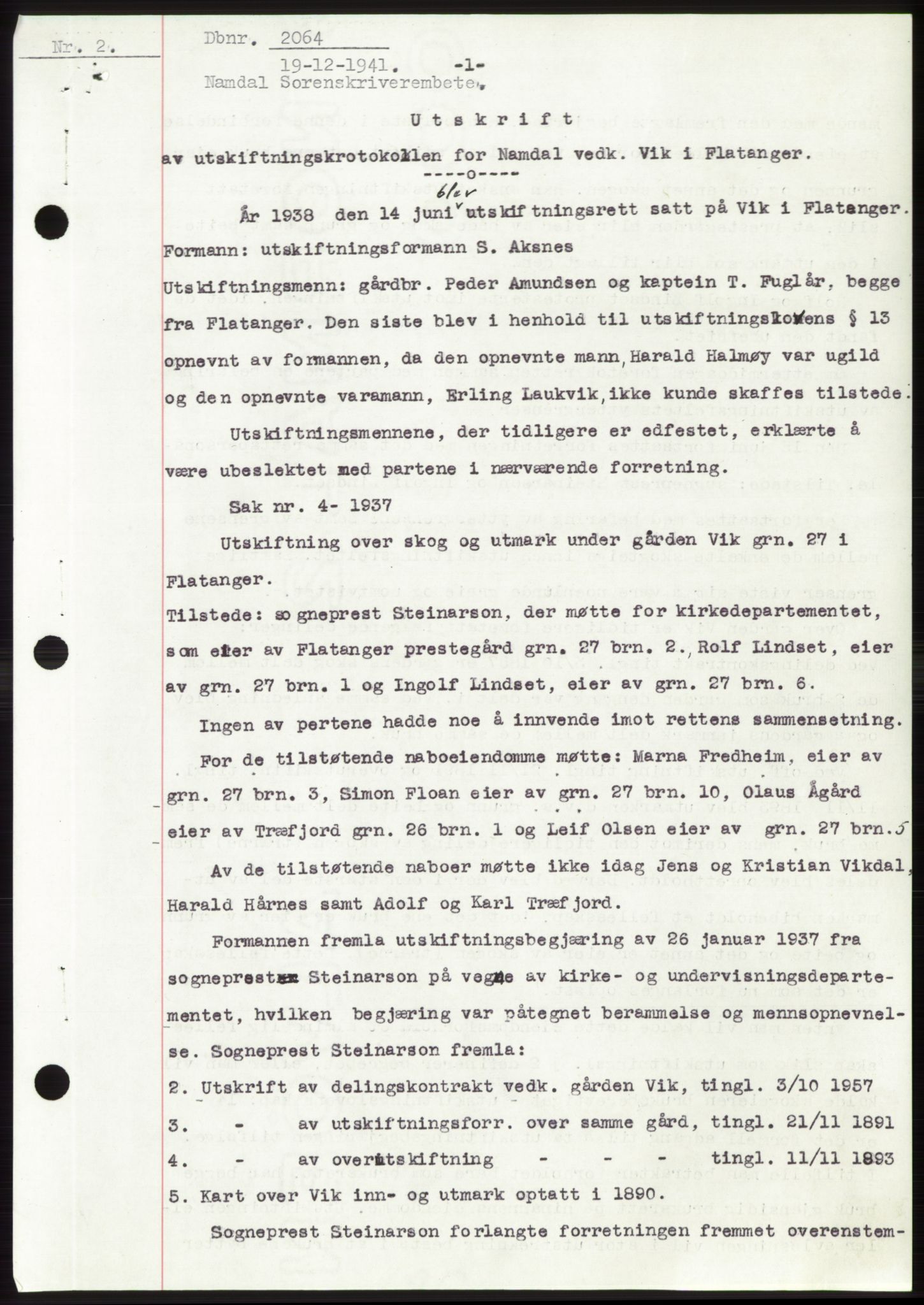 Namdal sorenskriveri, SAT/A-4133/1/2/2C: Pantebok nr. -, 1941-1942, Dagboknr: 2064/1941