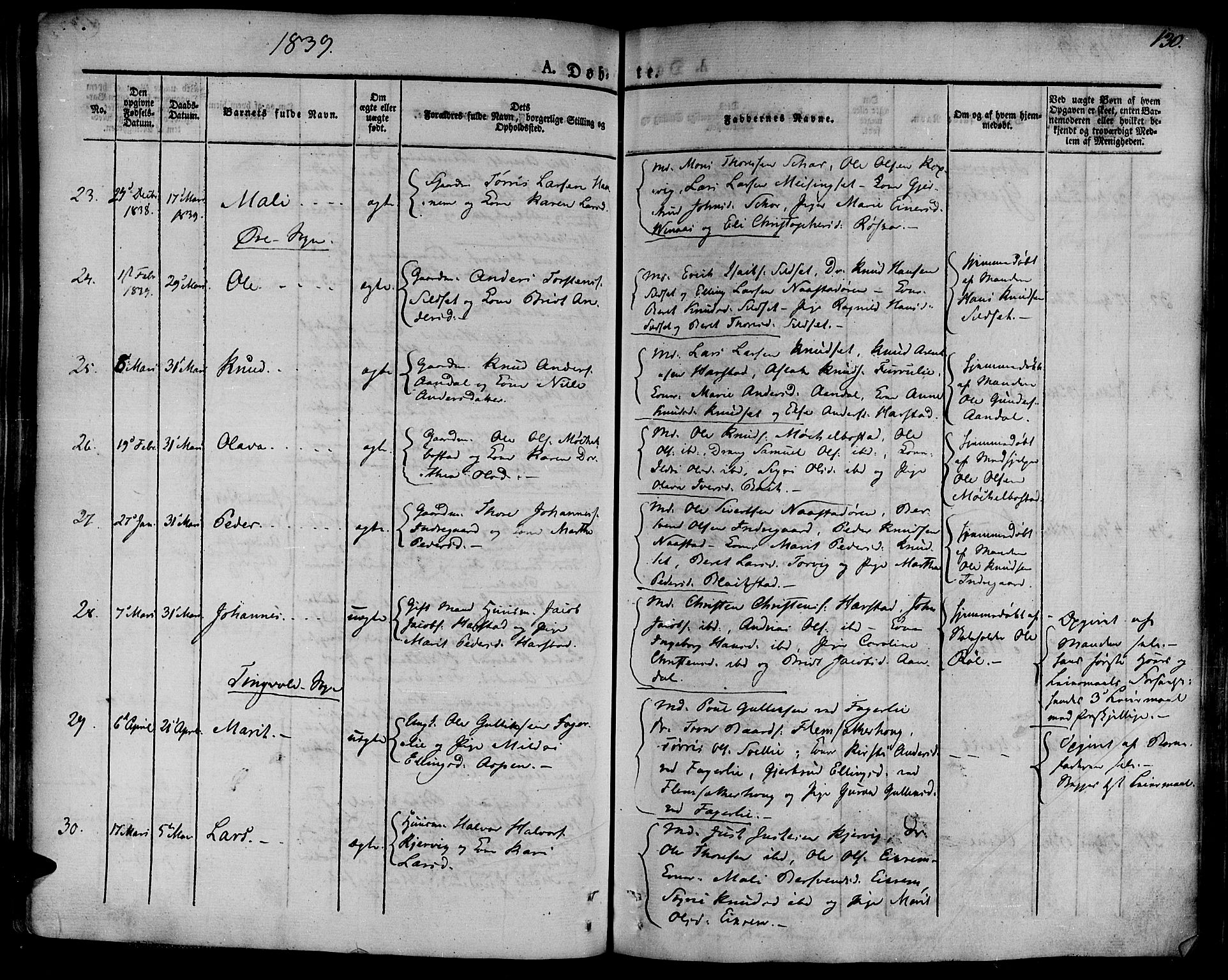 Ministerialprotokoller, klokkerbøker og fødselsregistre - Møre og Romsdal, AV/SAT-A-1454/586/L0983: Ministerialbok nr. 586A09, 1829-1843, s. 130