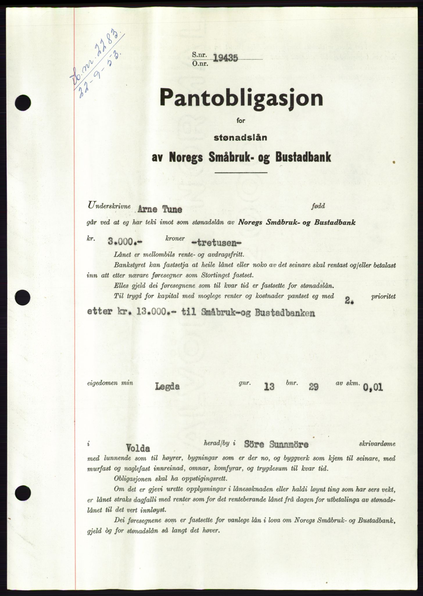Søre Sunnmøre sorenskriveri, SAT/A-4122/1/2/2C/L0124: Pantebok nr. 12B, 1953-1954, Dagboknr: 2283/1953