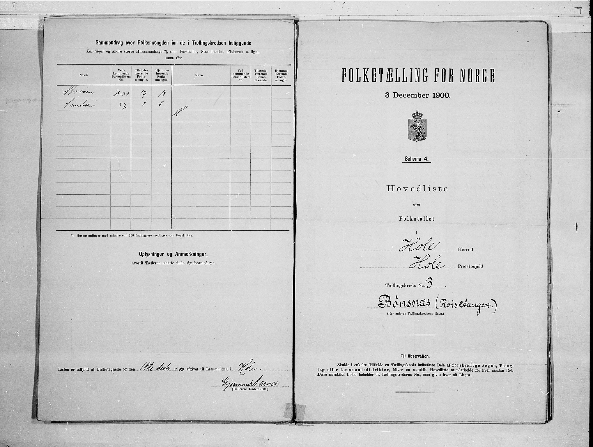 RA, Folketelling 1900 for 0612 Hole herred, 1900, s. 8