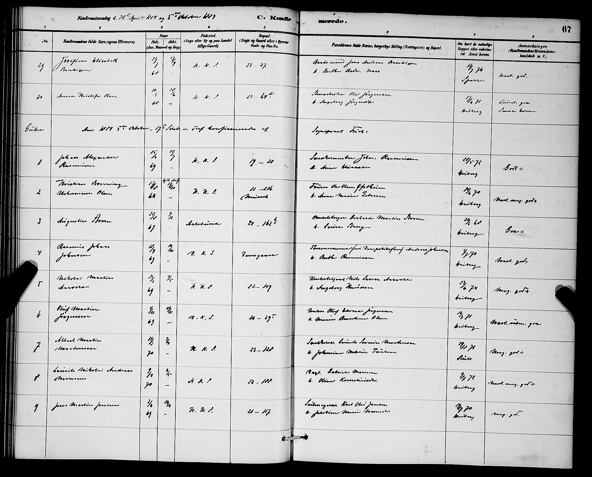 Korskirken sokneprestembete, AV/SAB-A-76101/H/Hab: Klokkerbok nr. C 3, 1880-1892, s. 67